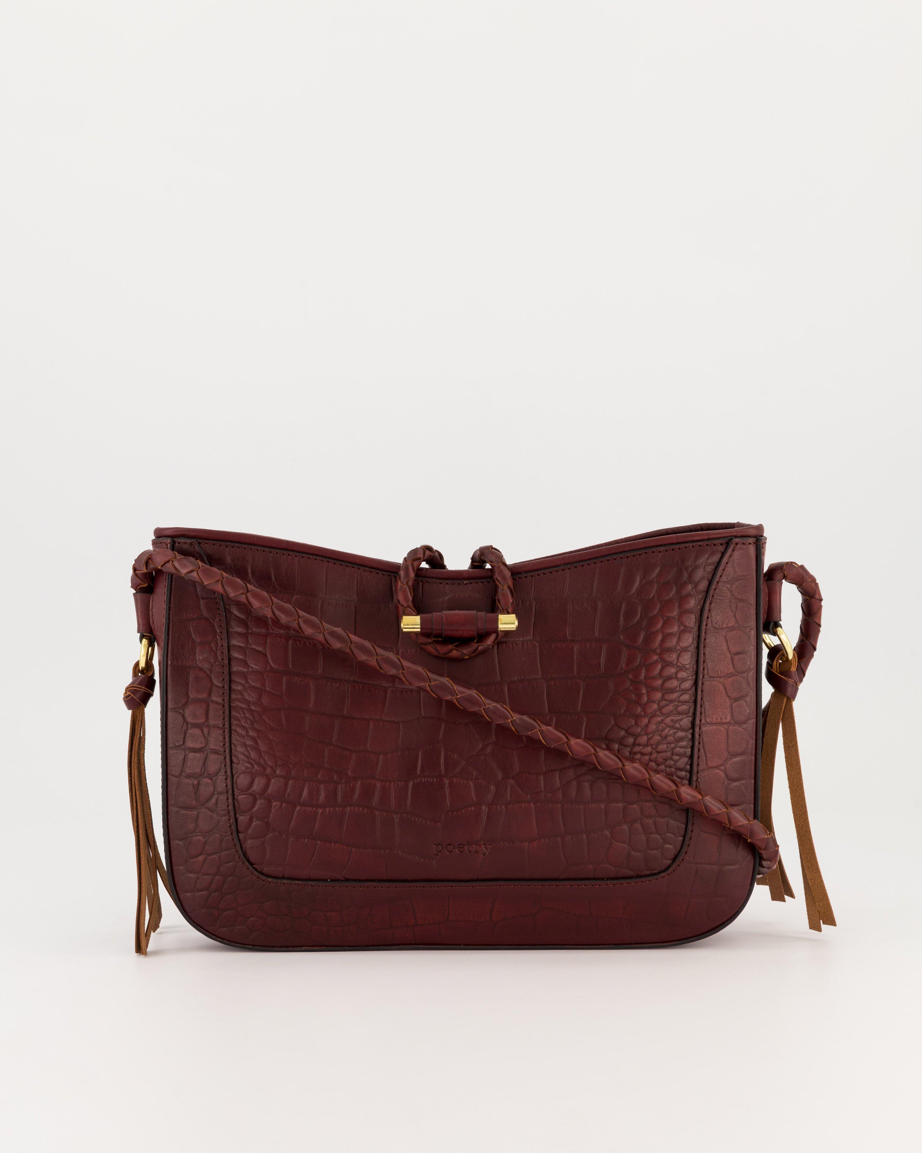 Faye Leather Shoulder Bag -  Burgundy