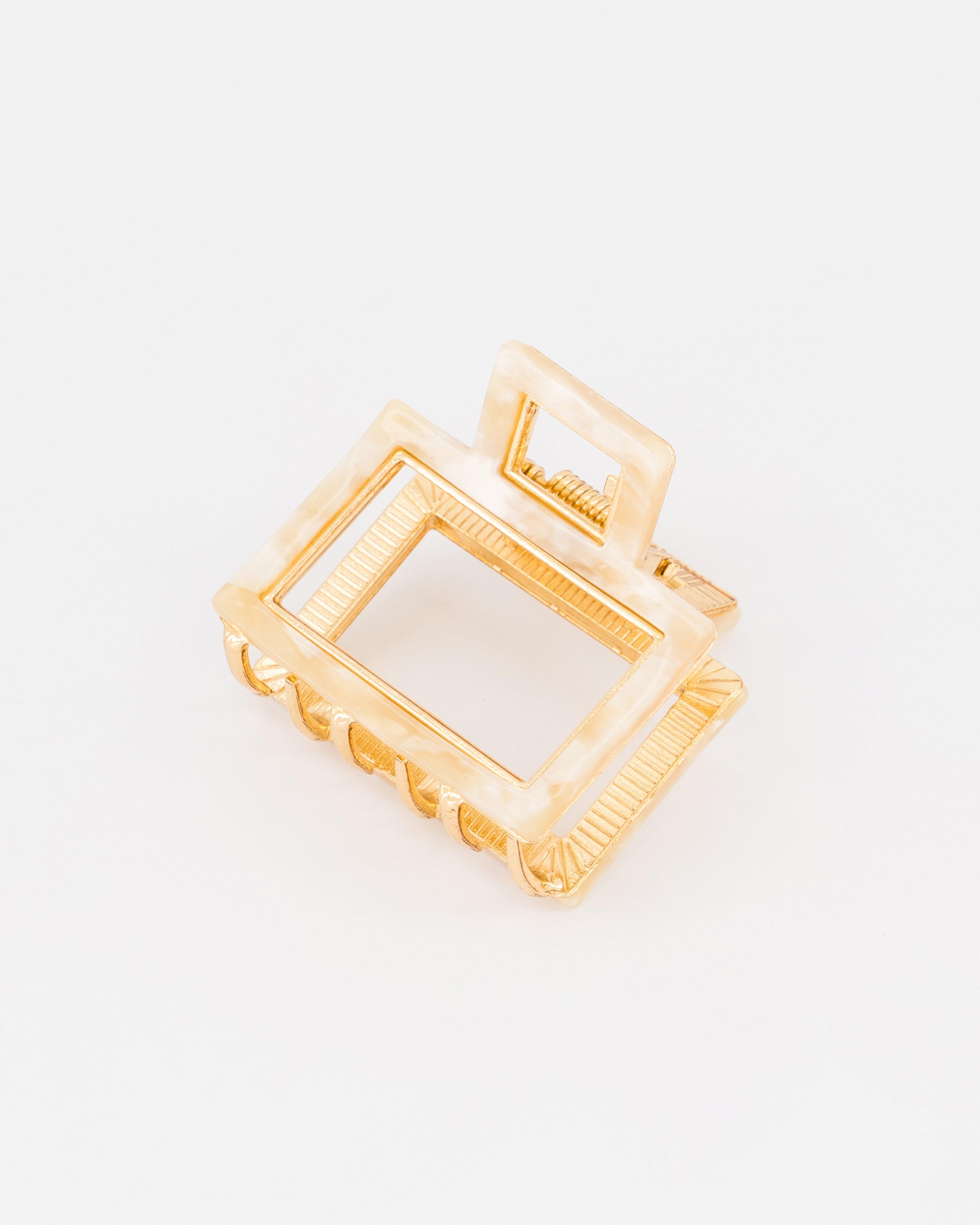 Square Pearl Effect Bulldog Clip -  Milk