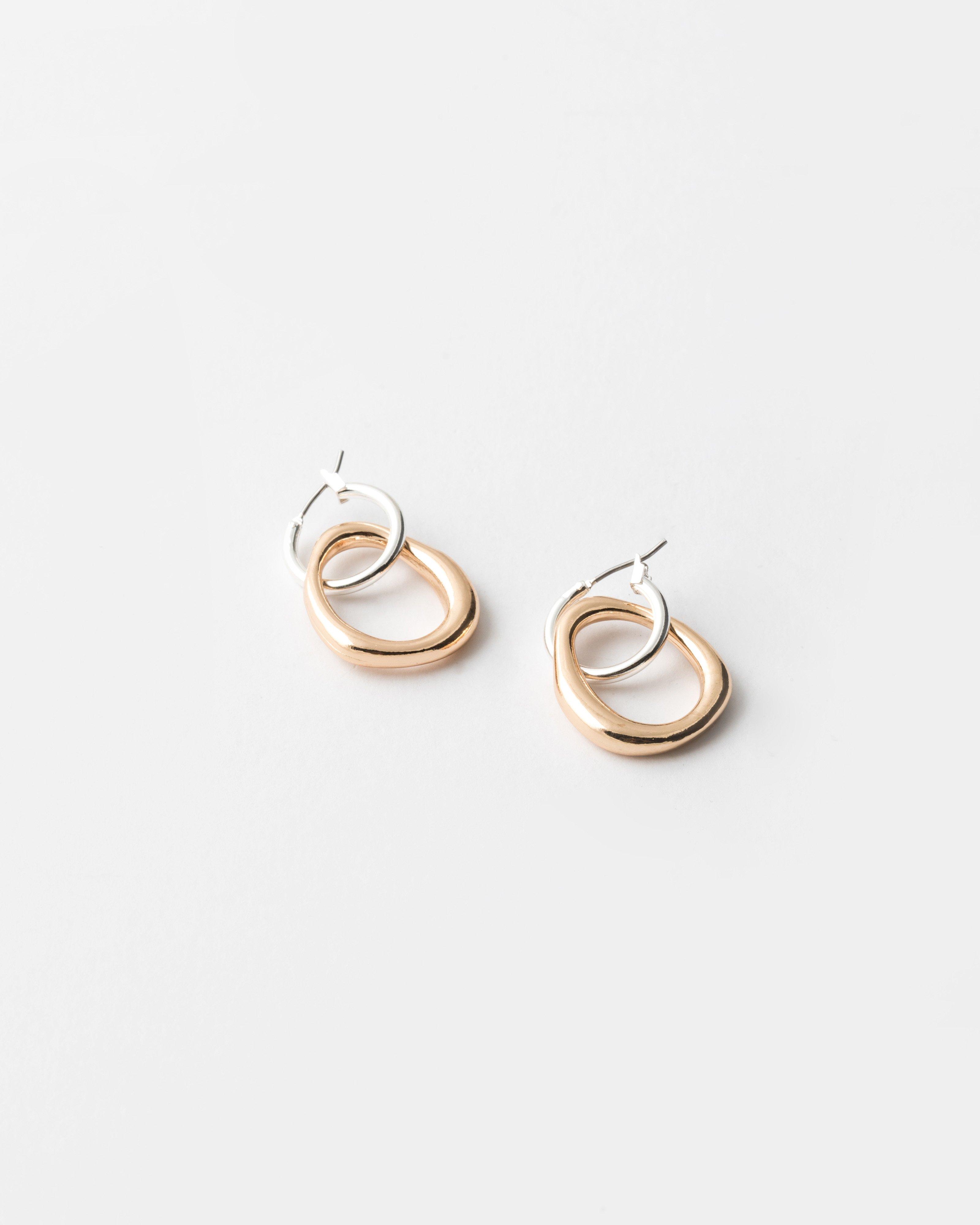 Women's Double Hoop Combo Earrings -  Silver