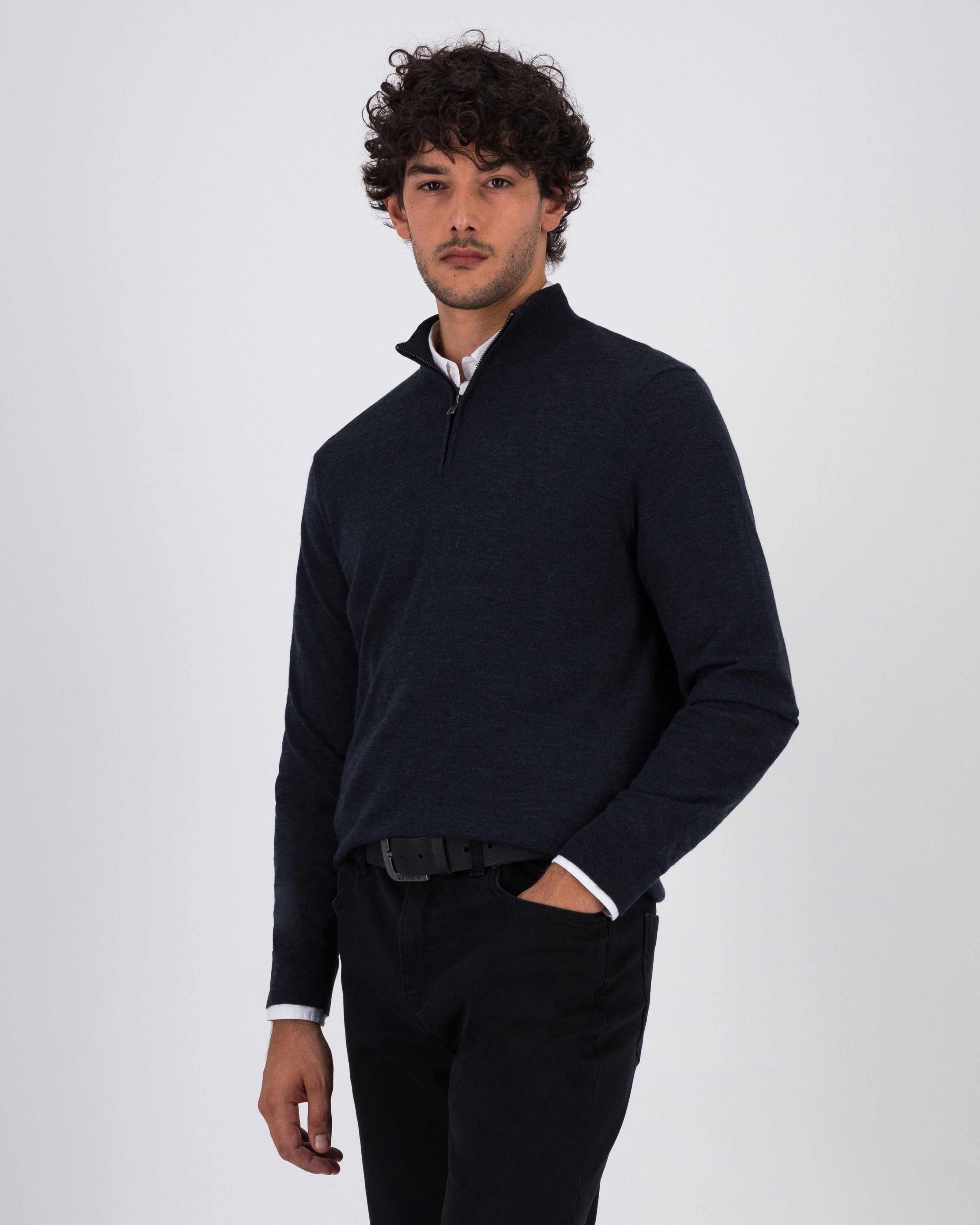 Men's Merino Quarter Zip Knit -  Charcoal