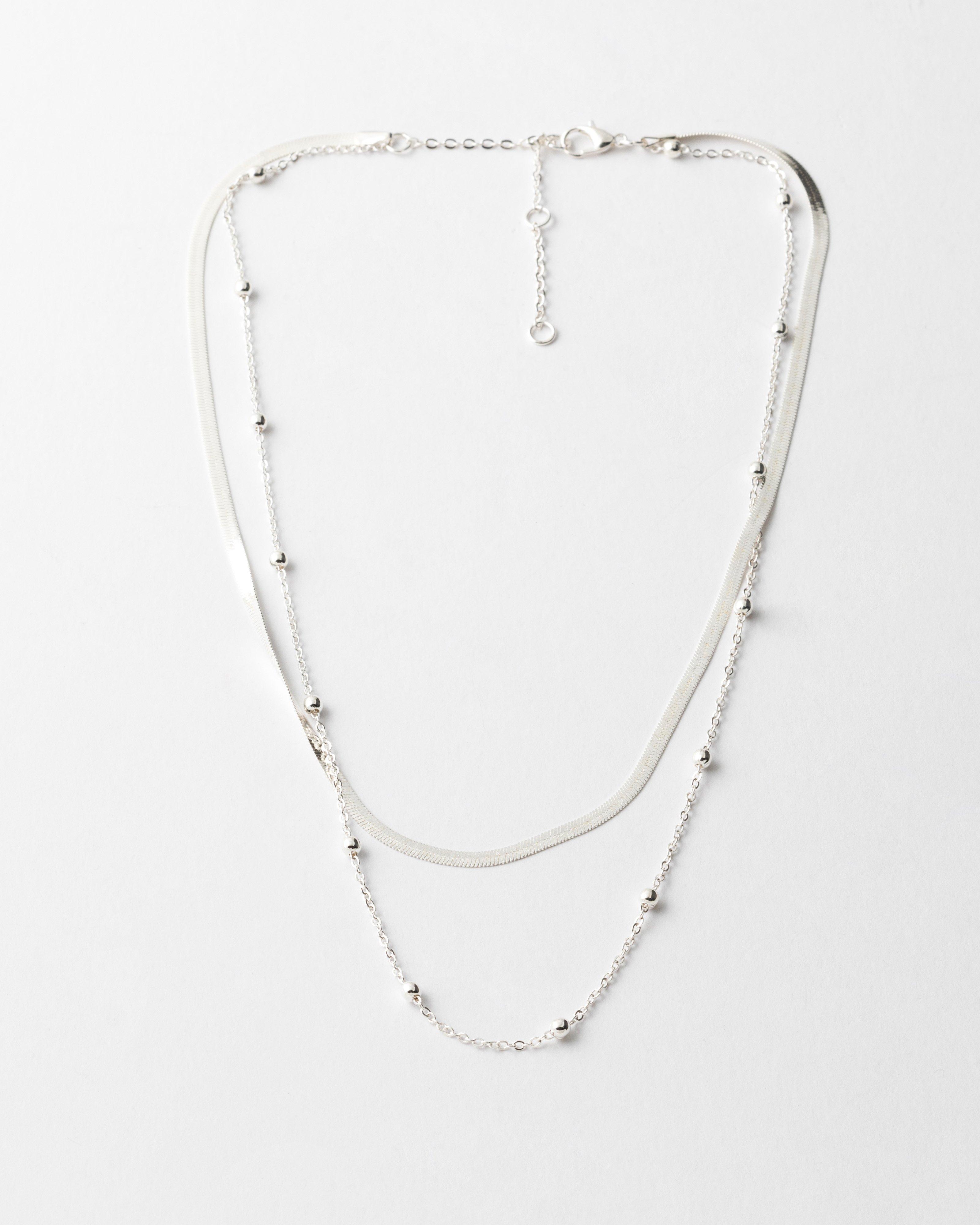 Women's Snake and Ball Combo Necklace -  Silver