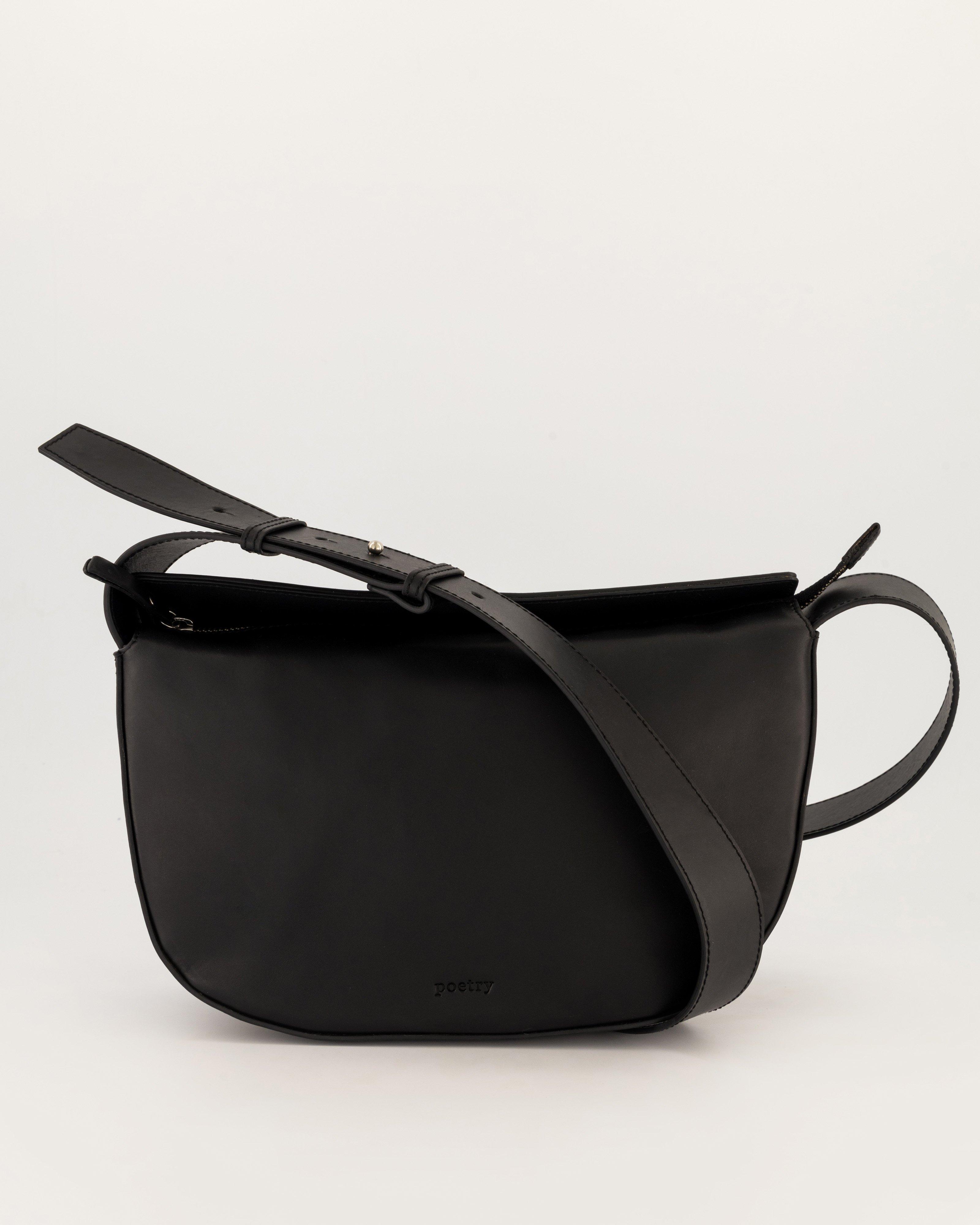 Carina Curved Leather Bag -  Black