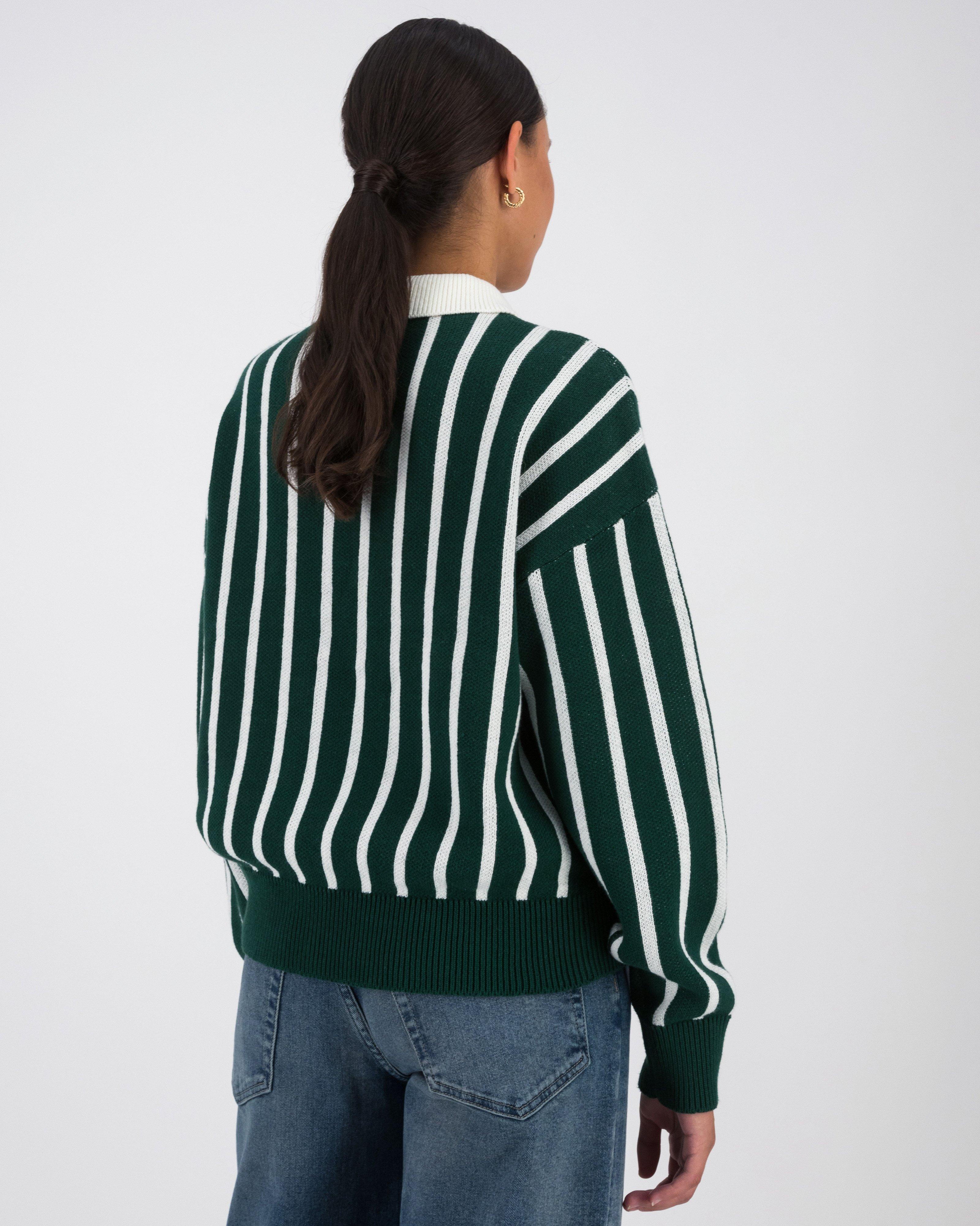 Women's Tayla Stripe Polo -  Dark Green