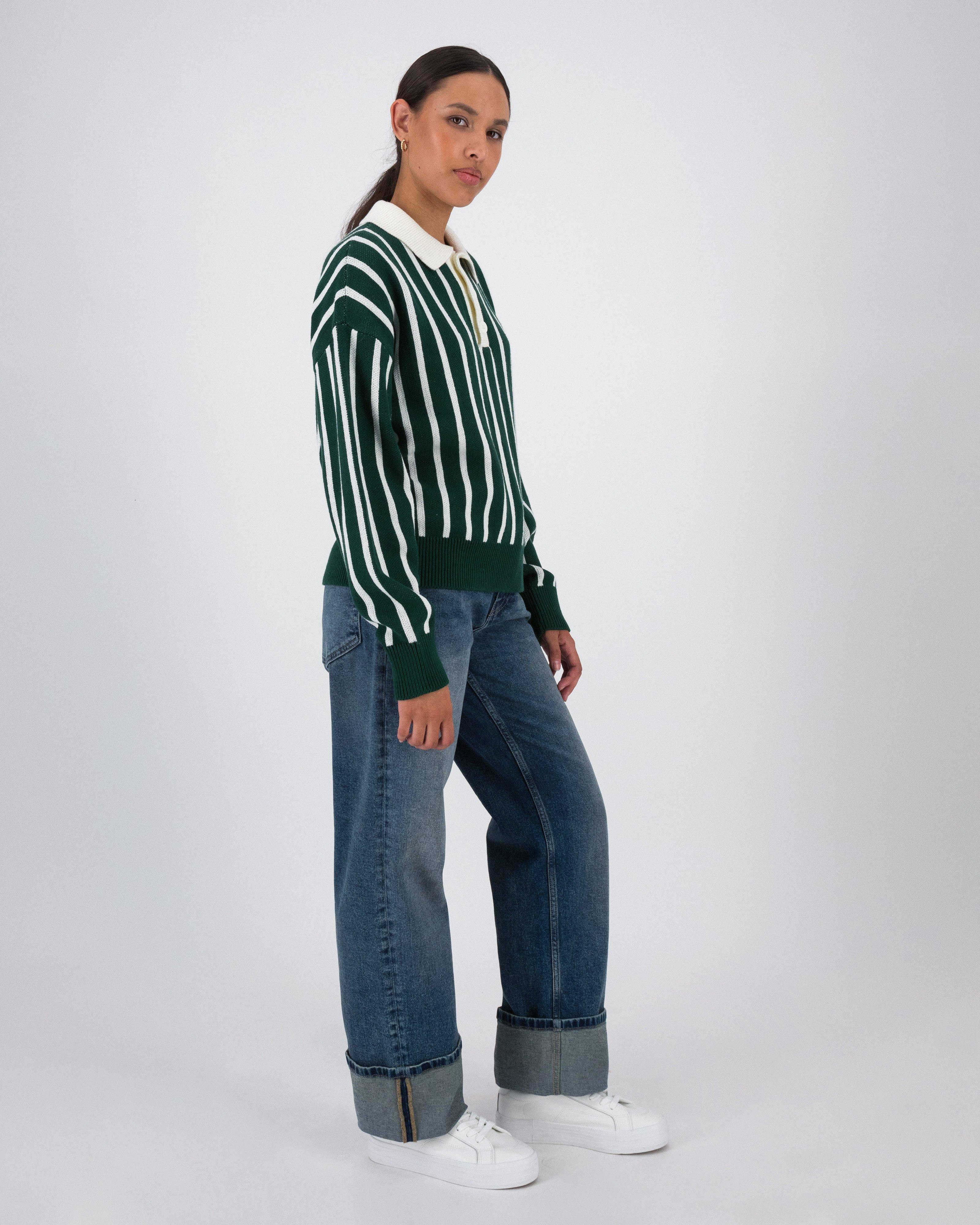 Women's Tayla Stripe Polo -  Dark Green