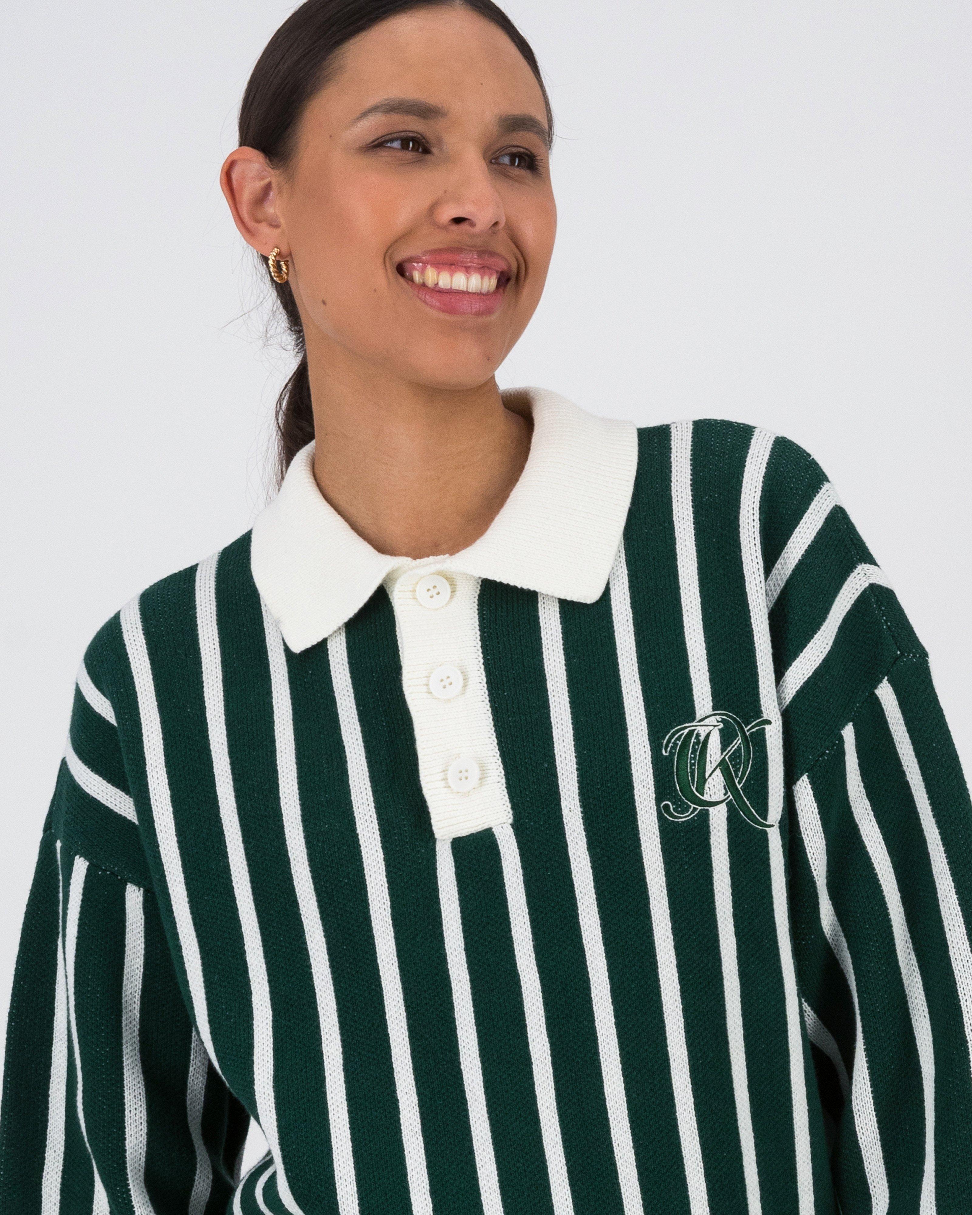 Women's Tayla Stripe Polo -  Dark Green