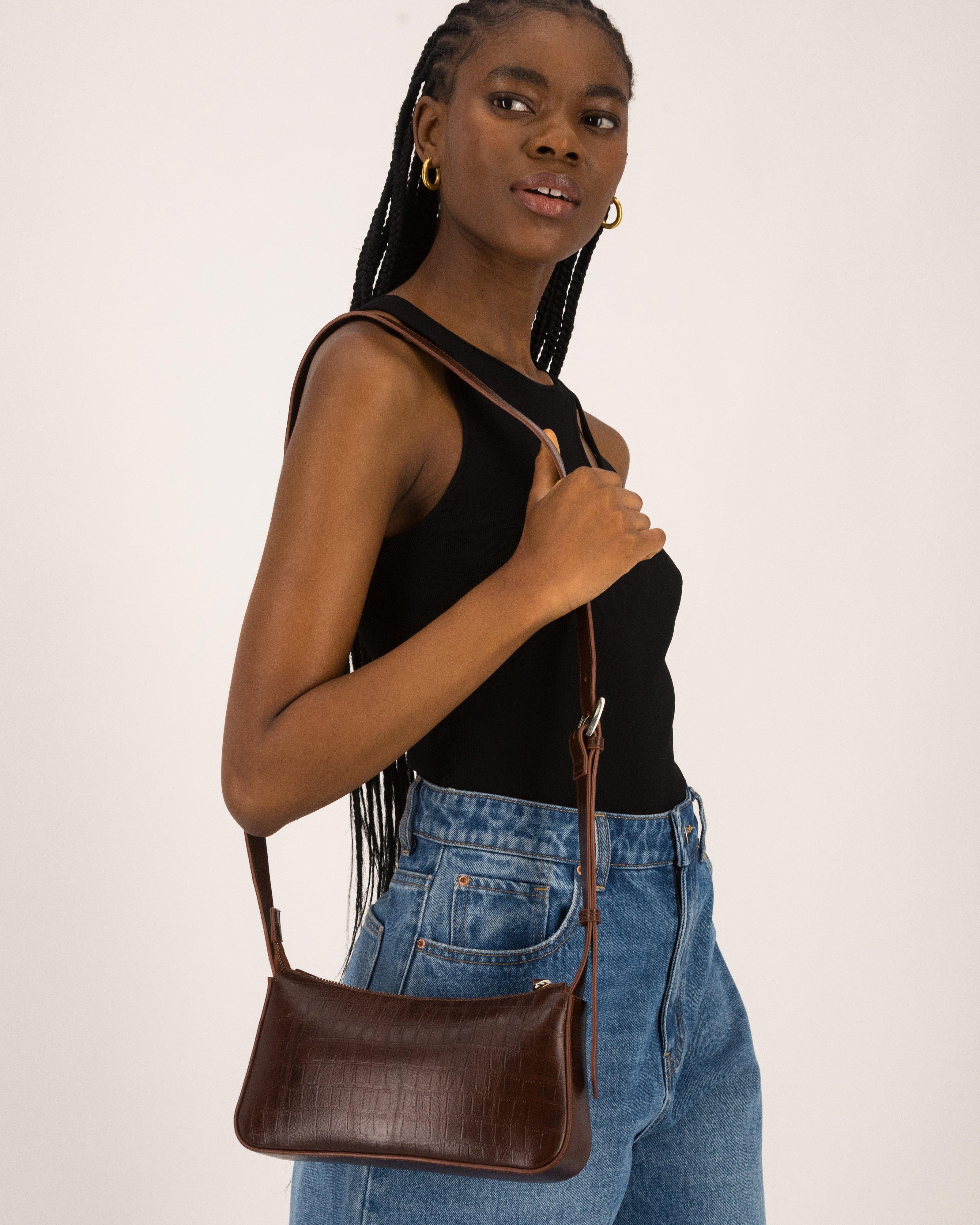 Elodie Buckle Shoulder Bag -  Brown