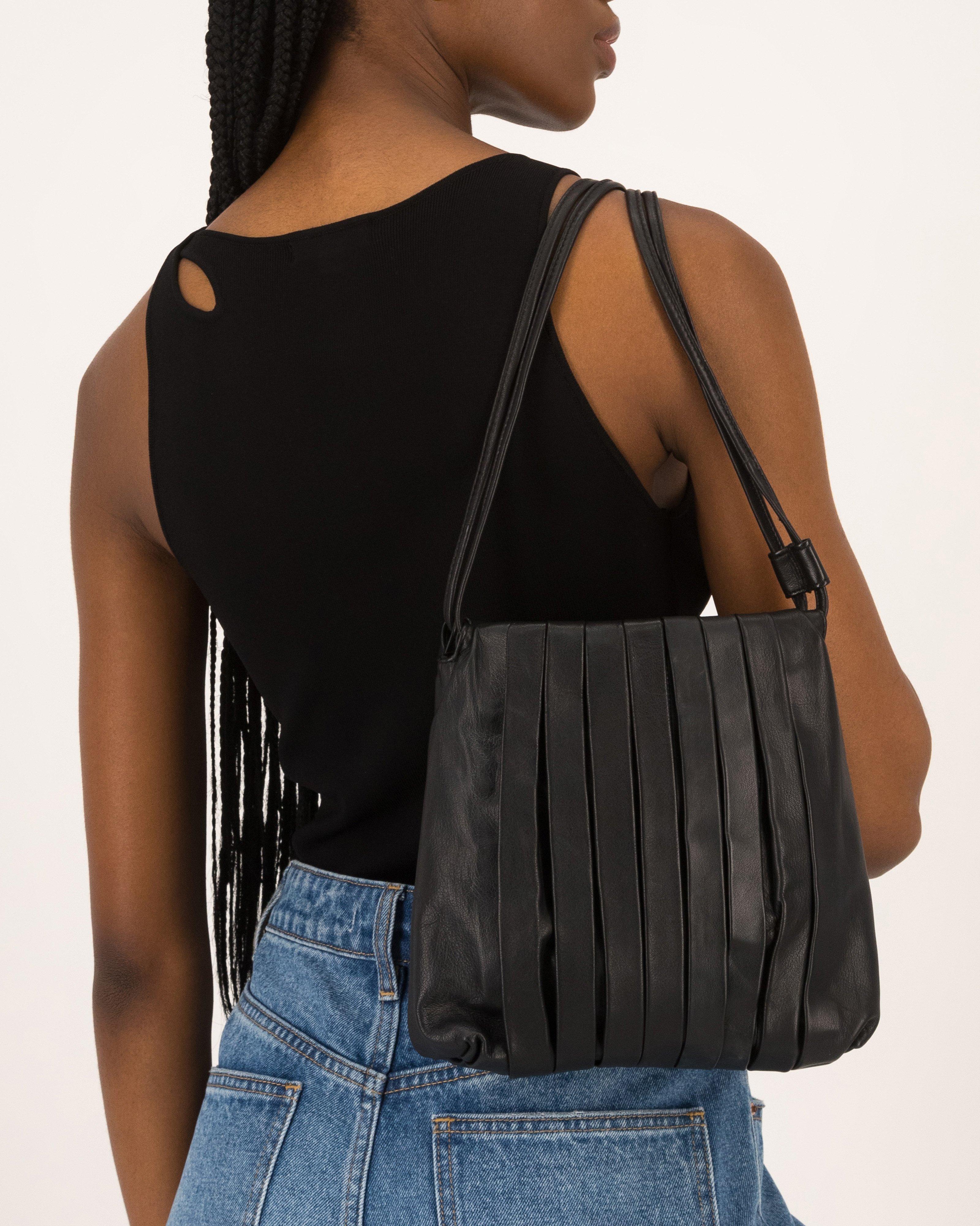 Hadlee Leather Scallop Crossbody -  Black