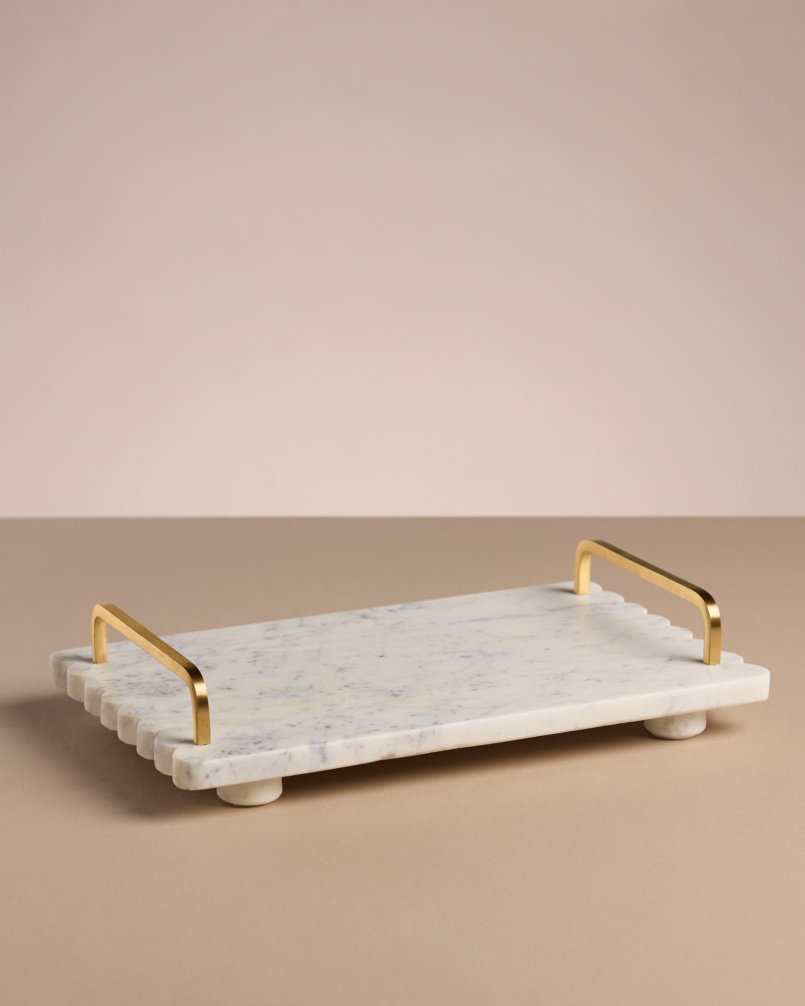 Marble Footed Tray with Handles -  Black