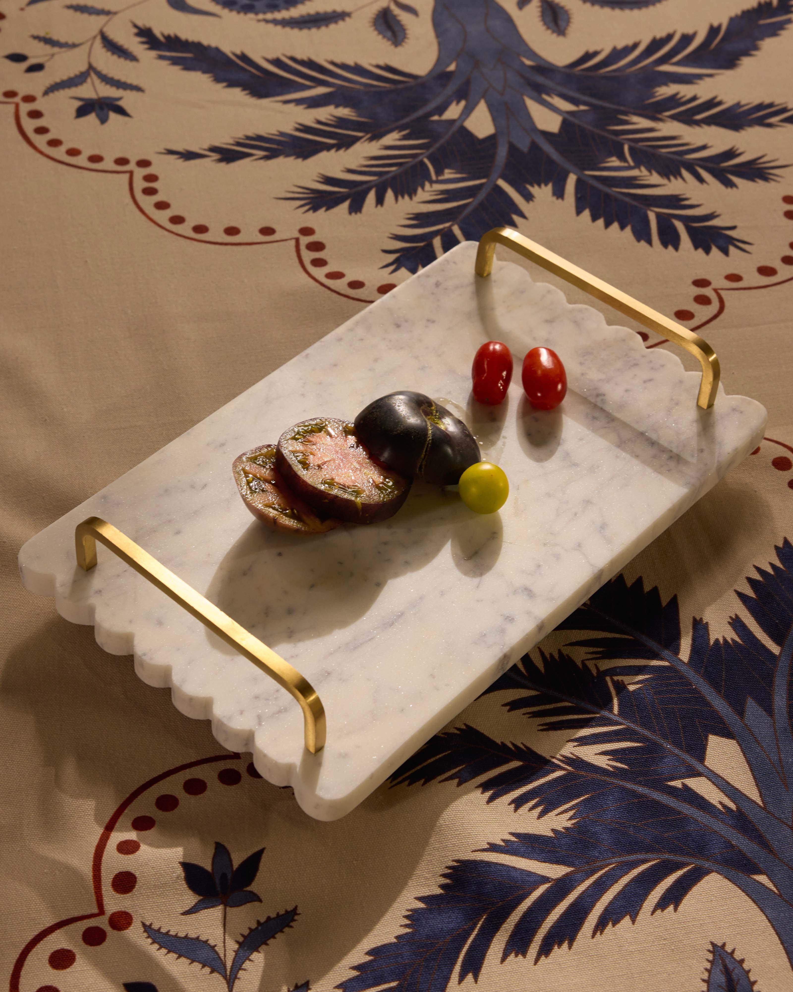 Marble Footed Tray with Handles -  Black
