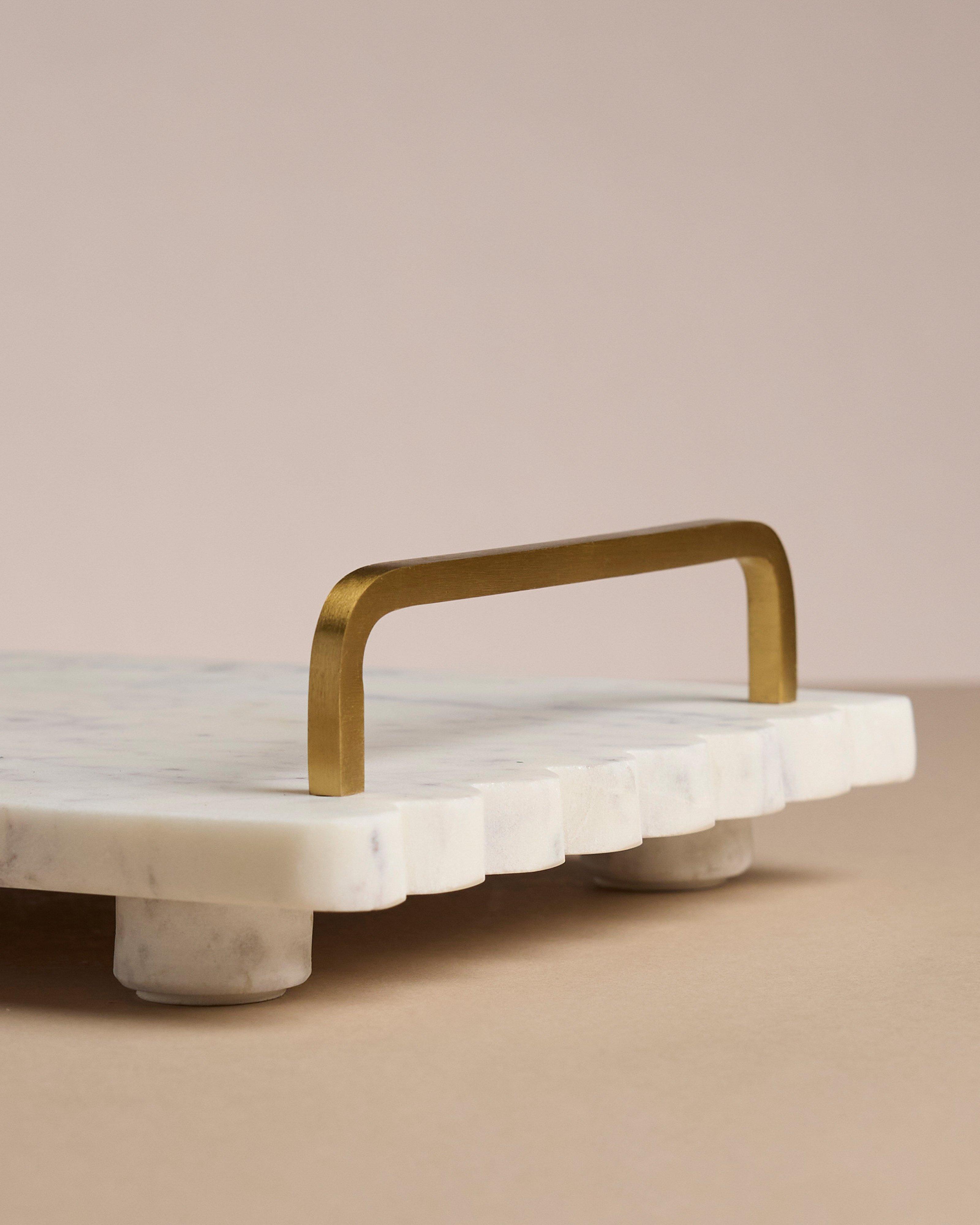 Marble Footed Tray with Handles -  Black