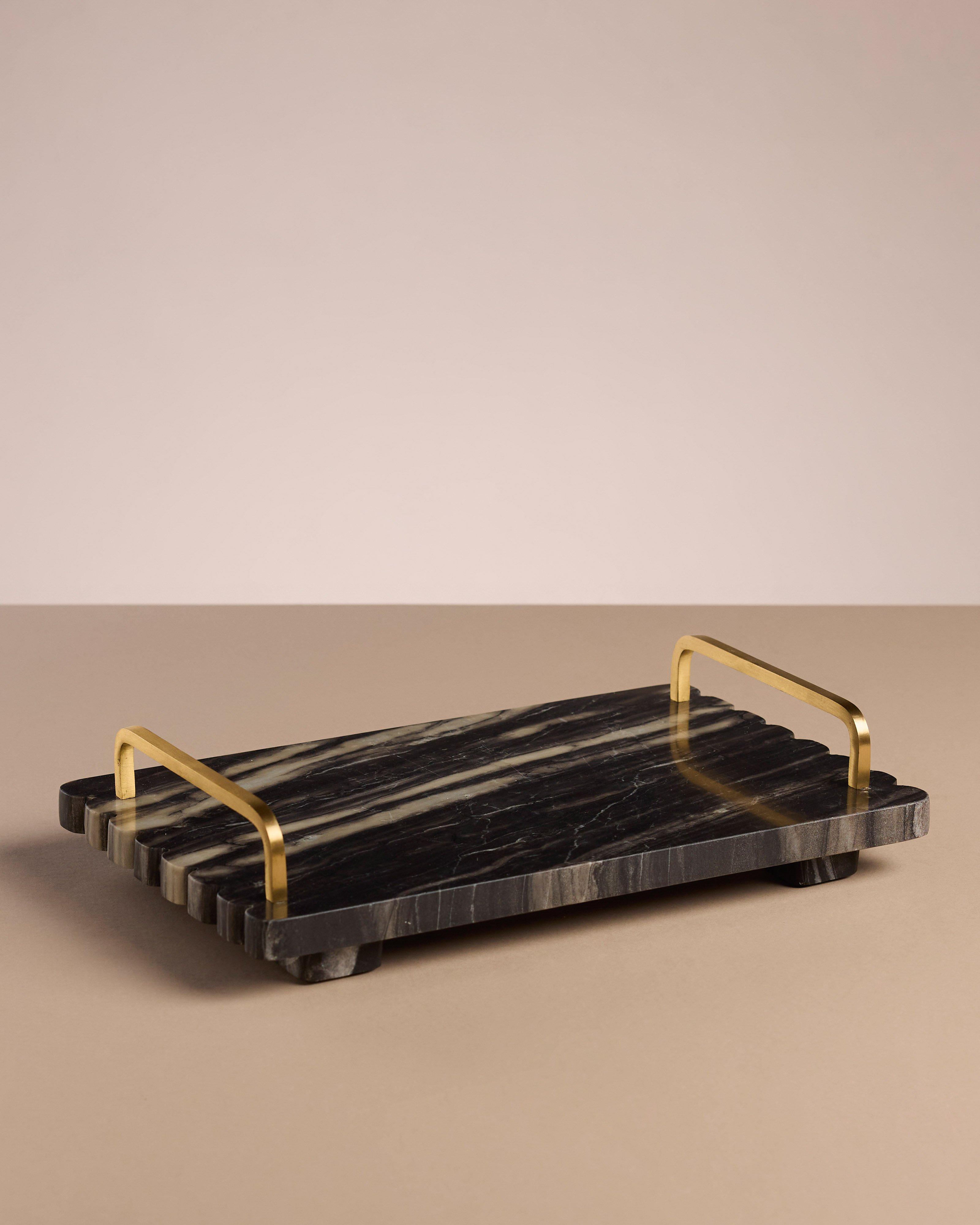 Marble Footed Tray with Handles -  White