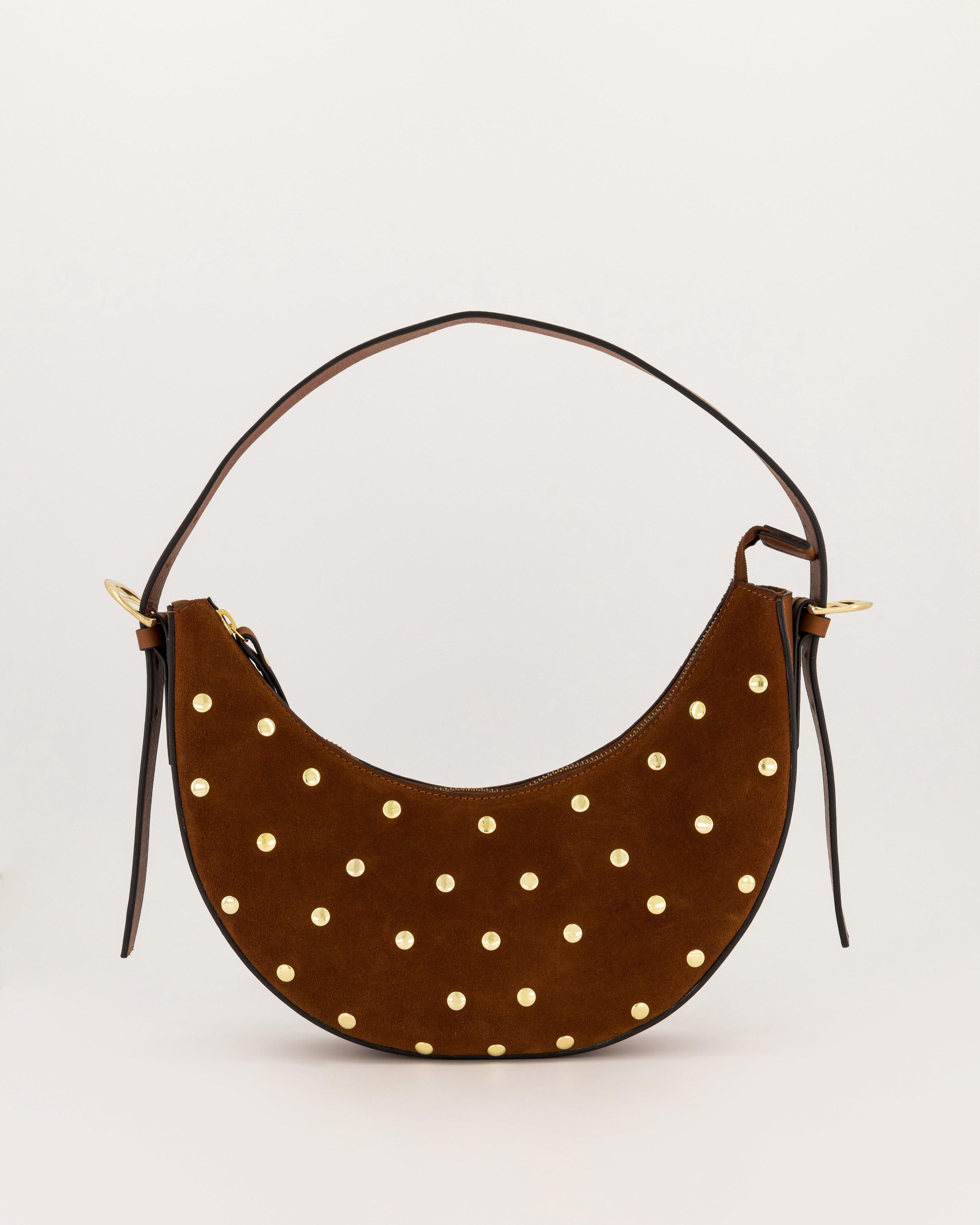 Priya Studded Suede Bag -  Brown