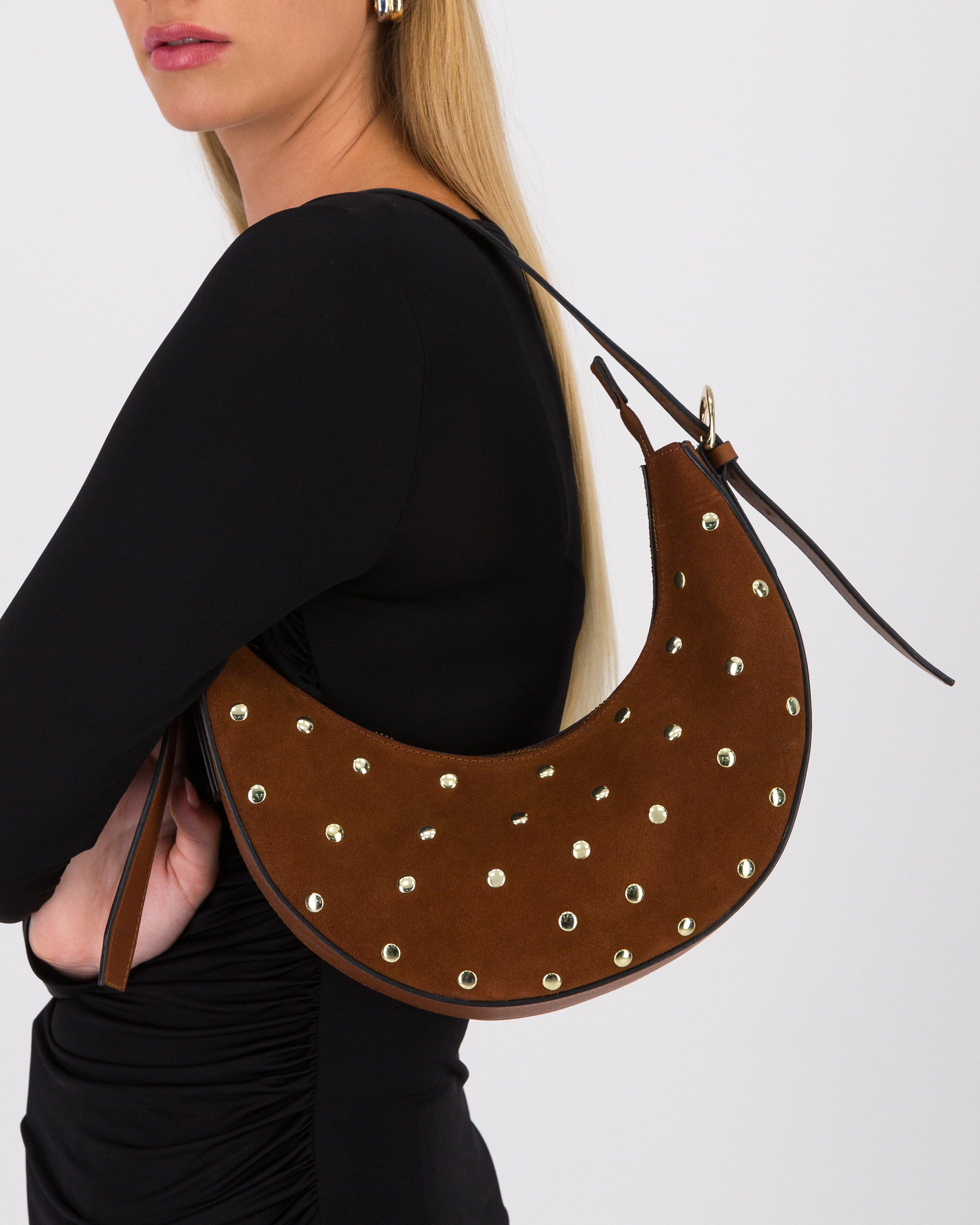 Priya Studded Suede Bag -  Brown
