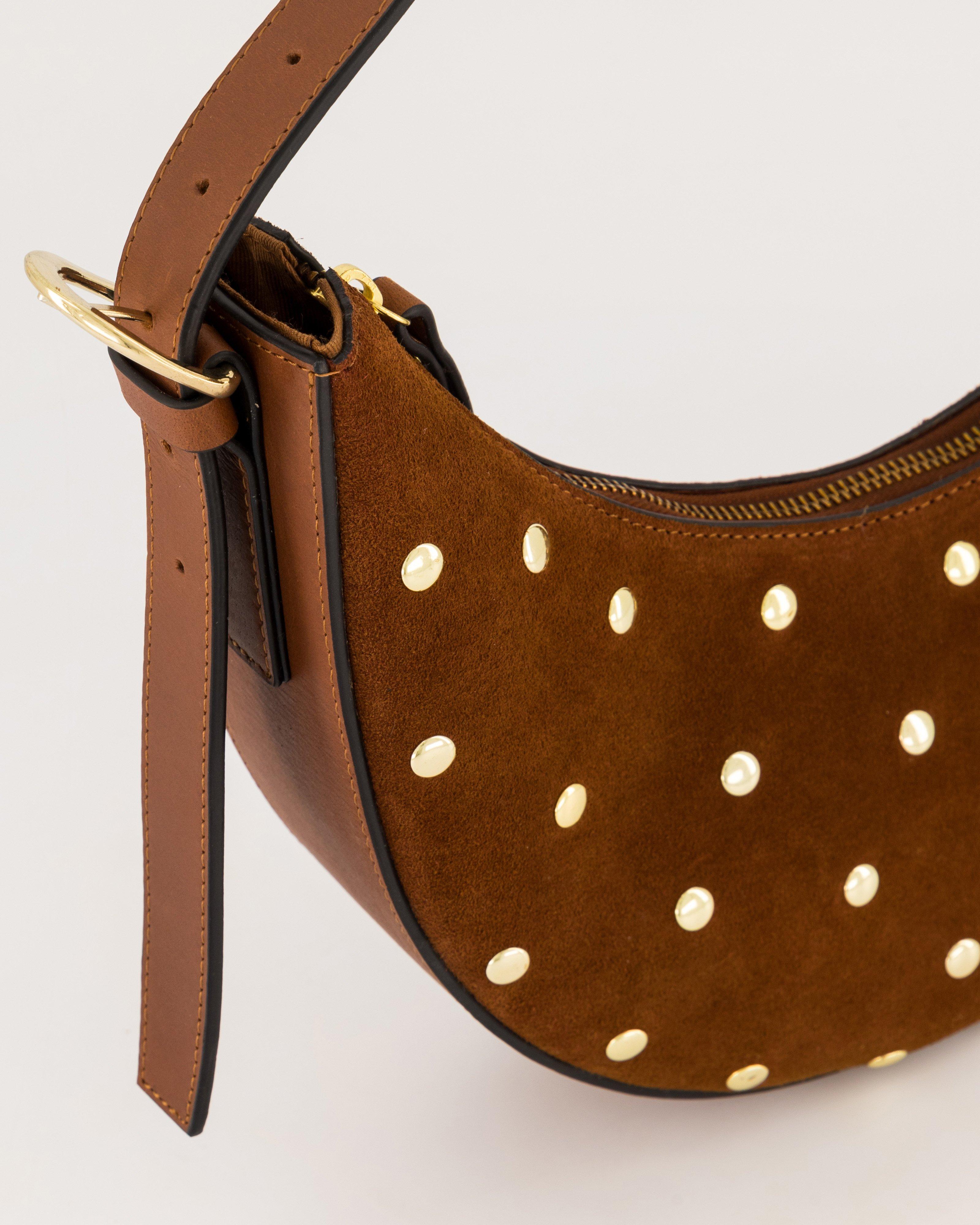 Priya Studded Suede Bag -  Brown