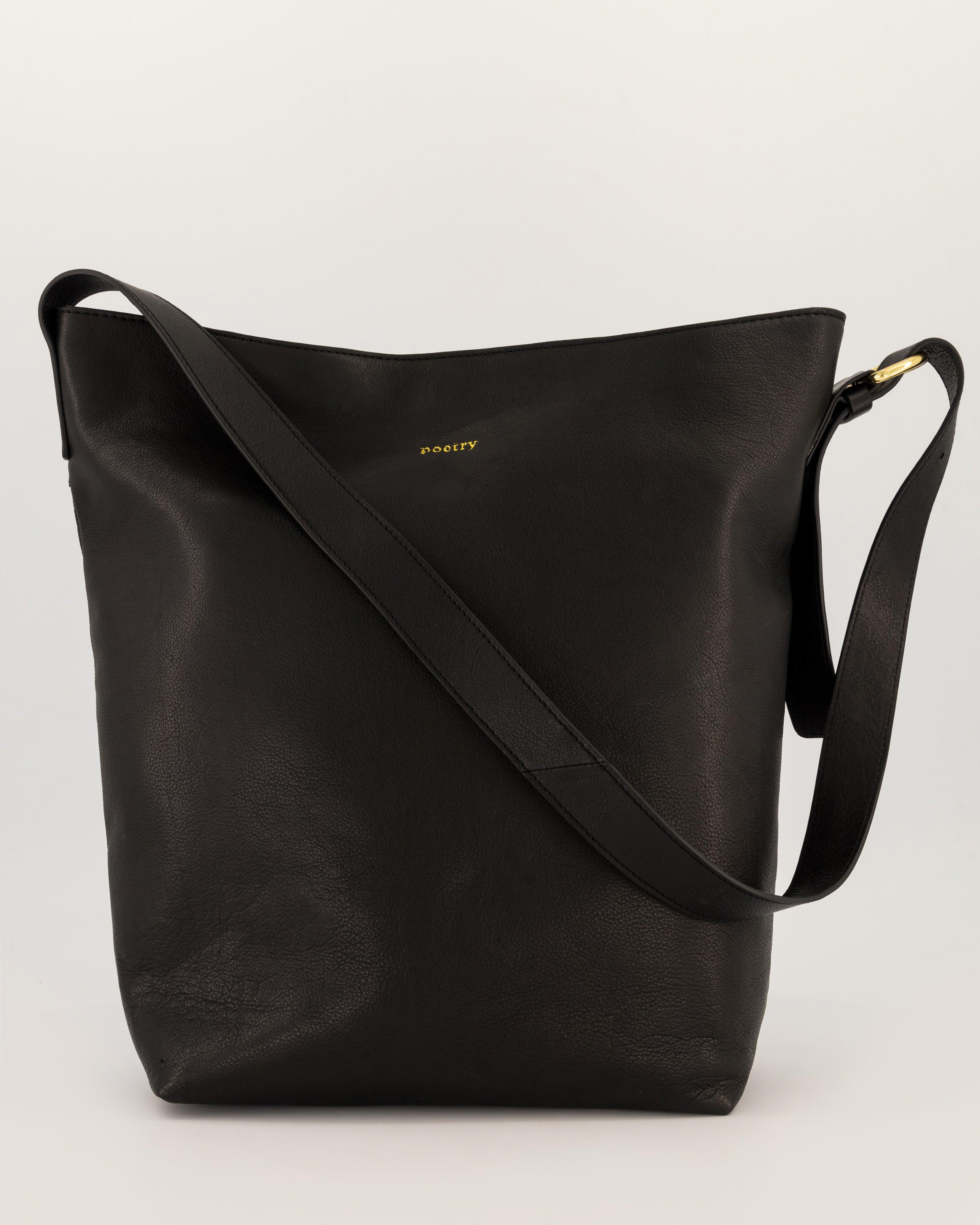 Maya Leather Bucket Bag -  Black