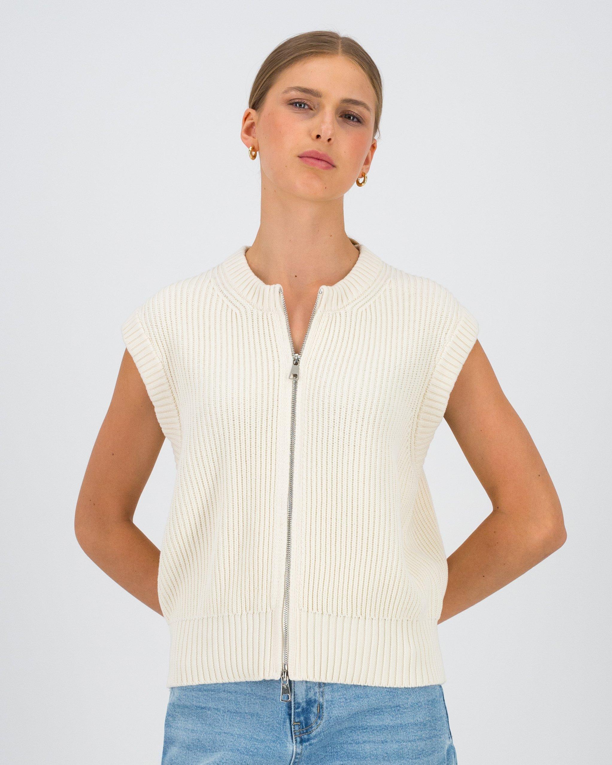Laylah Sleeveless Zip Through Knit -  Milk