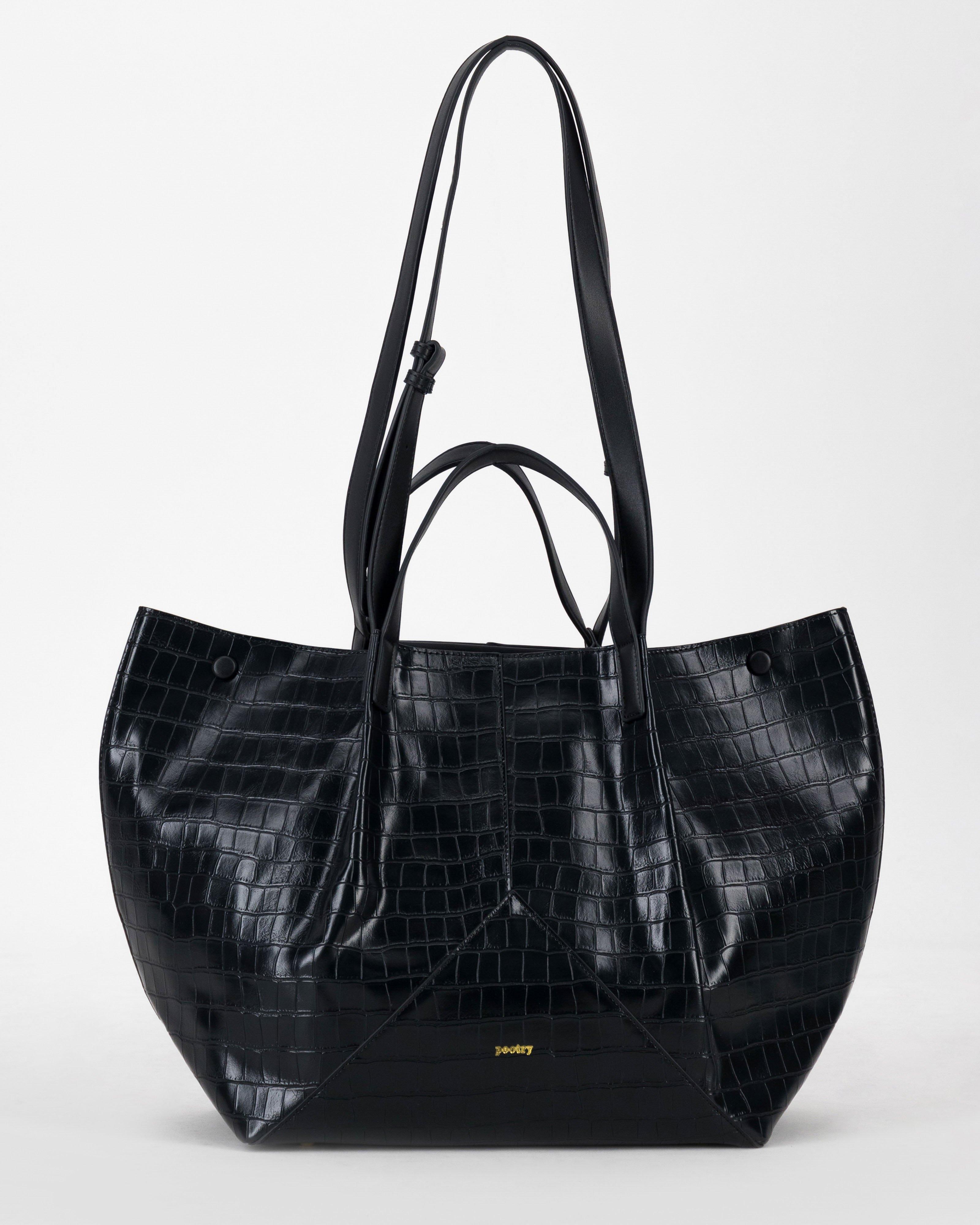 Luna Oversized PU Croc Tote -  Black