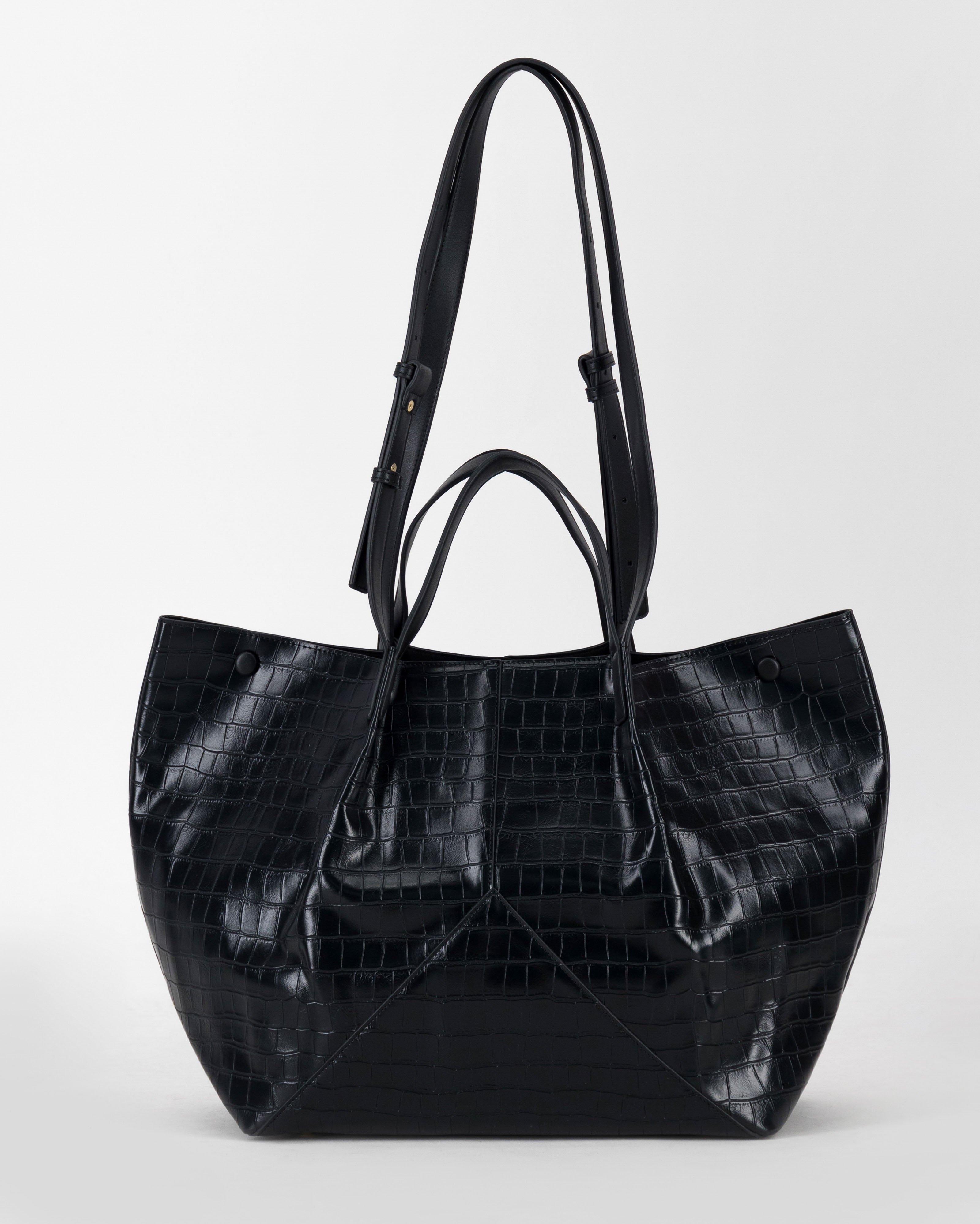 Luna Oversized PU Croc Tote -  Black
