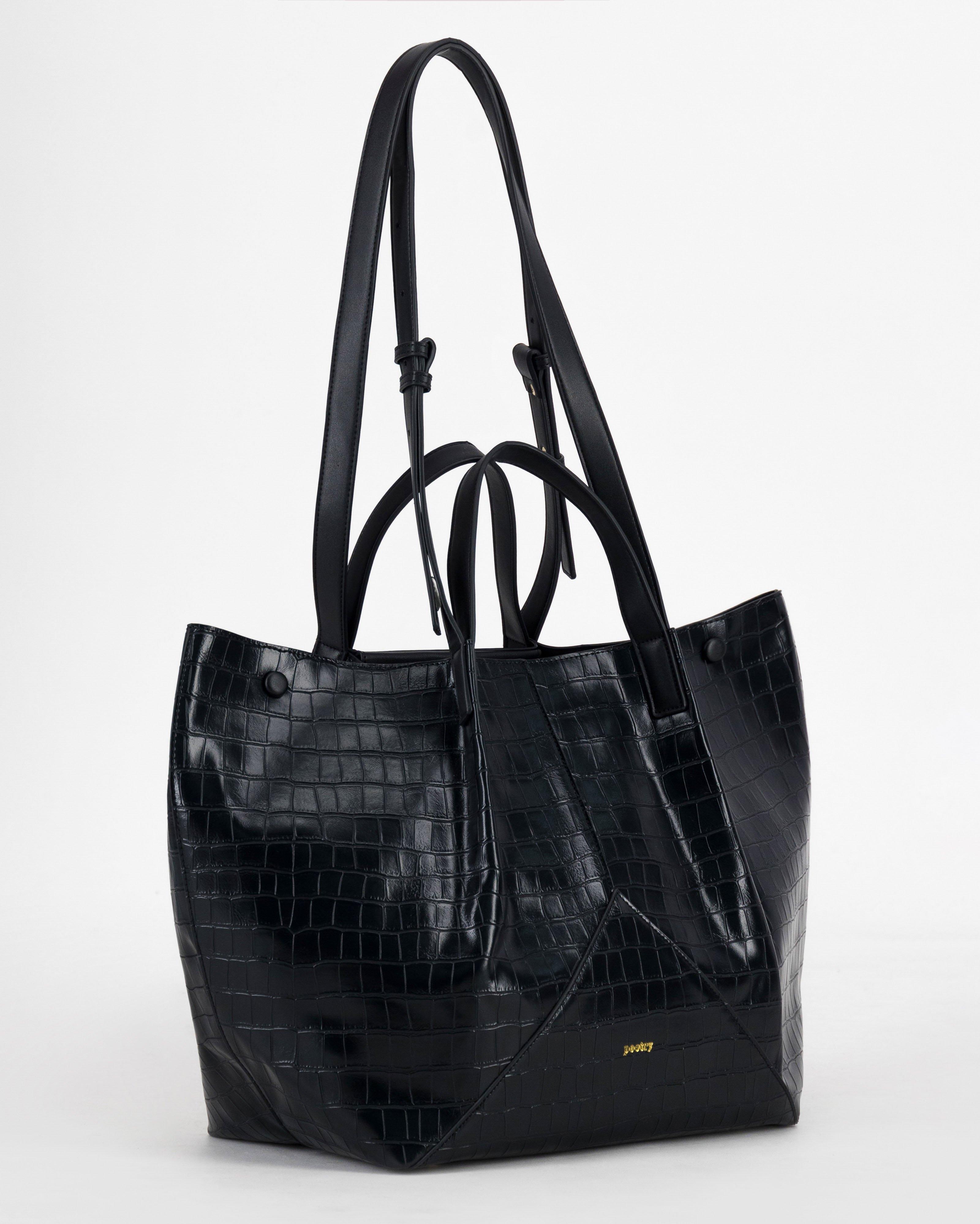 Luna Oversized PU Croc Tote -  Black
