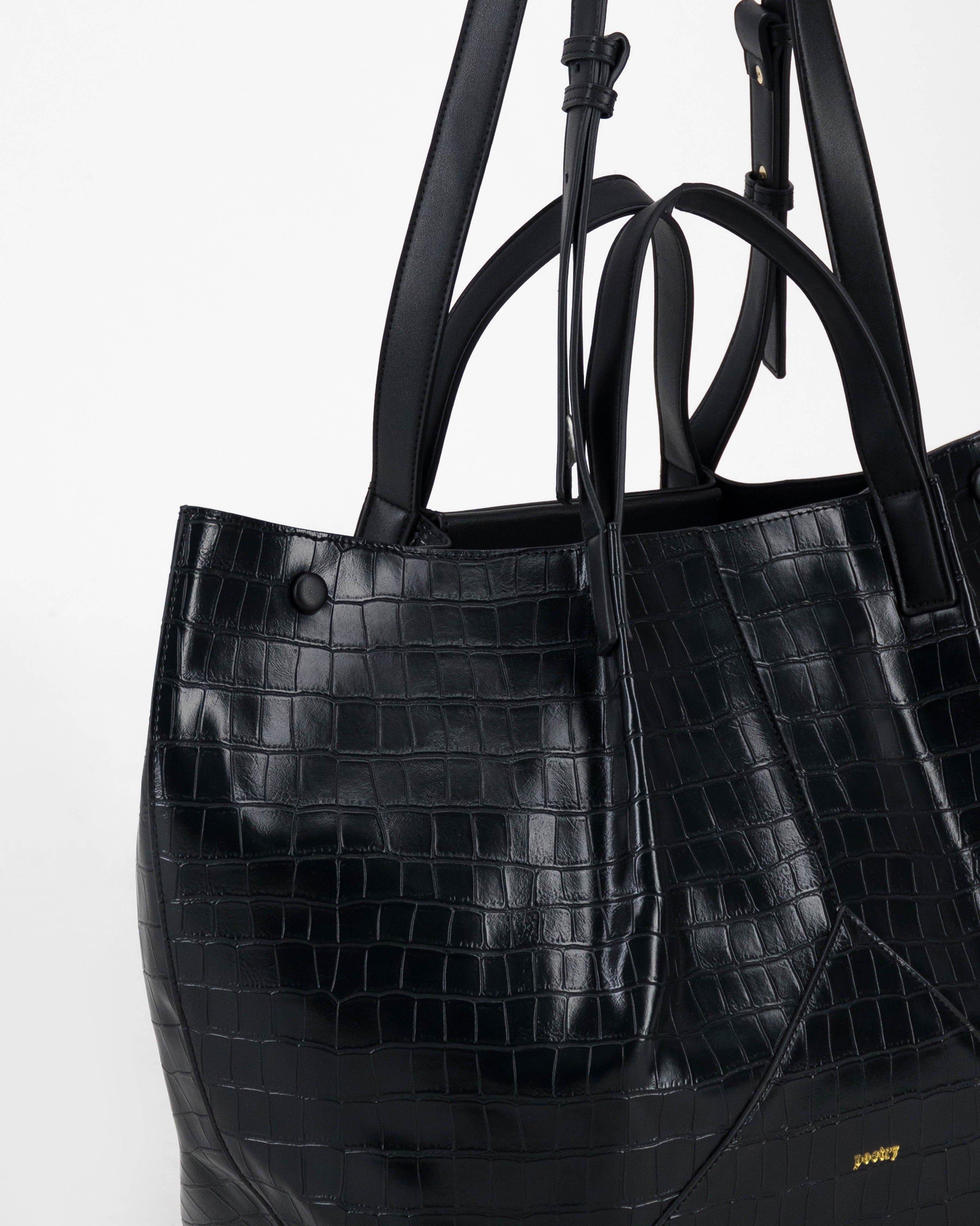 Luna Oversized PU Croc Tote -  Black
