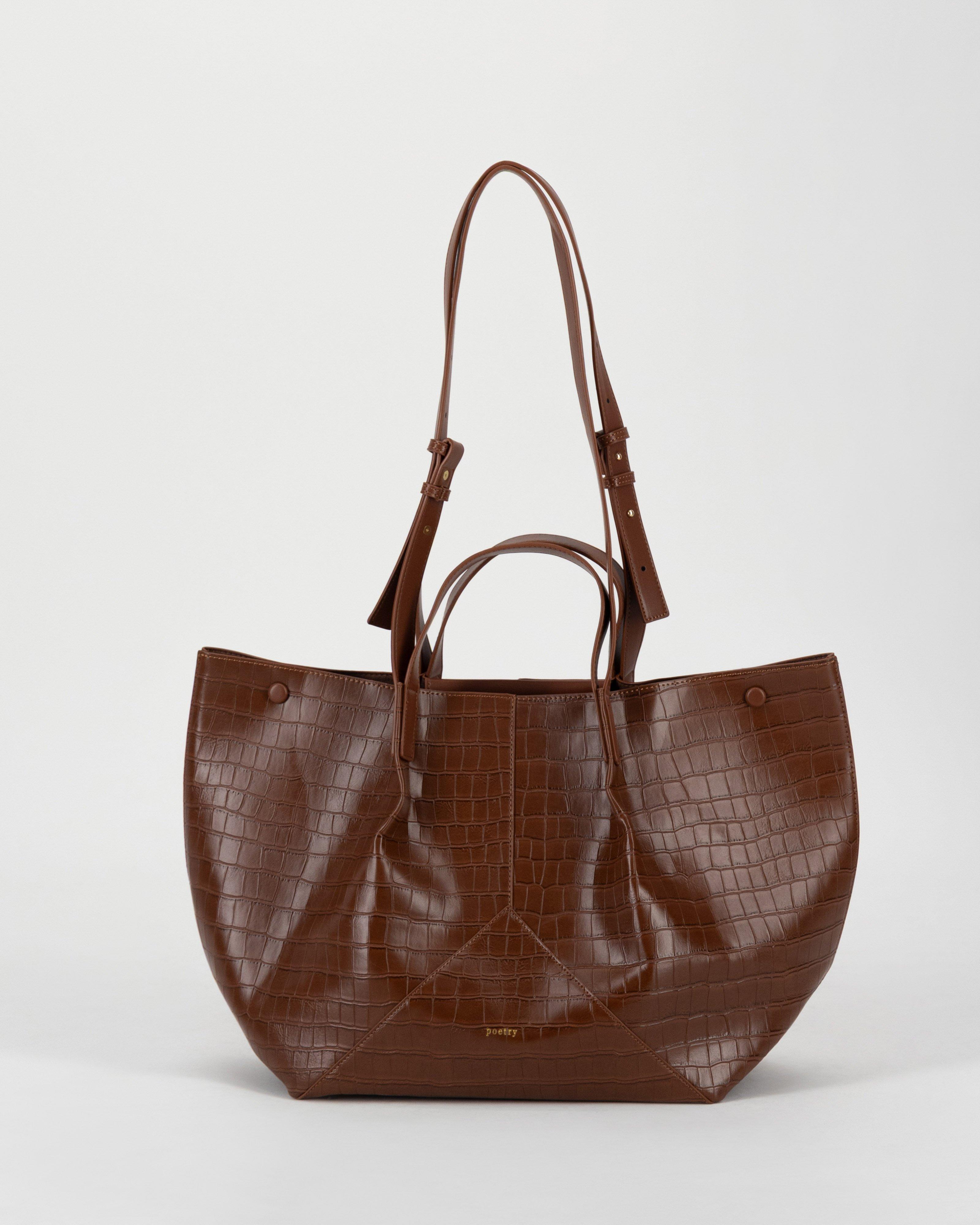Luna Oversized PU Croc Tote -  Tan