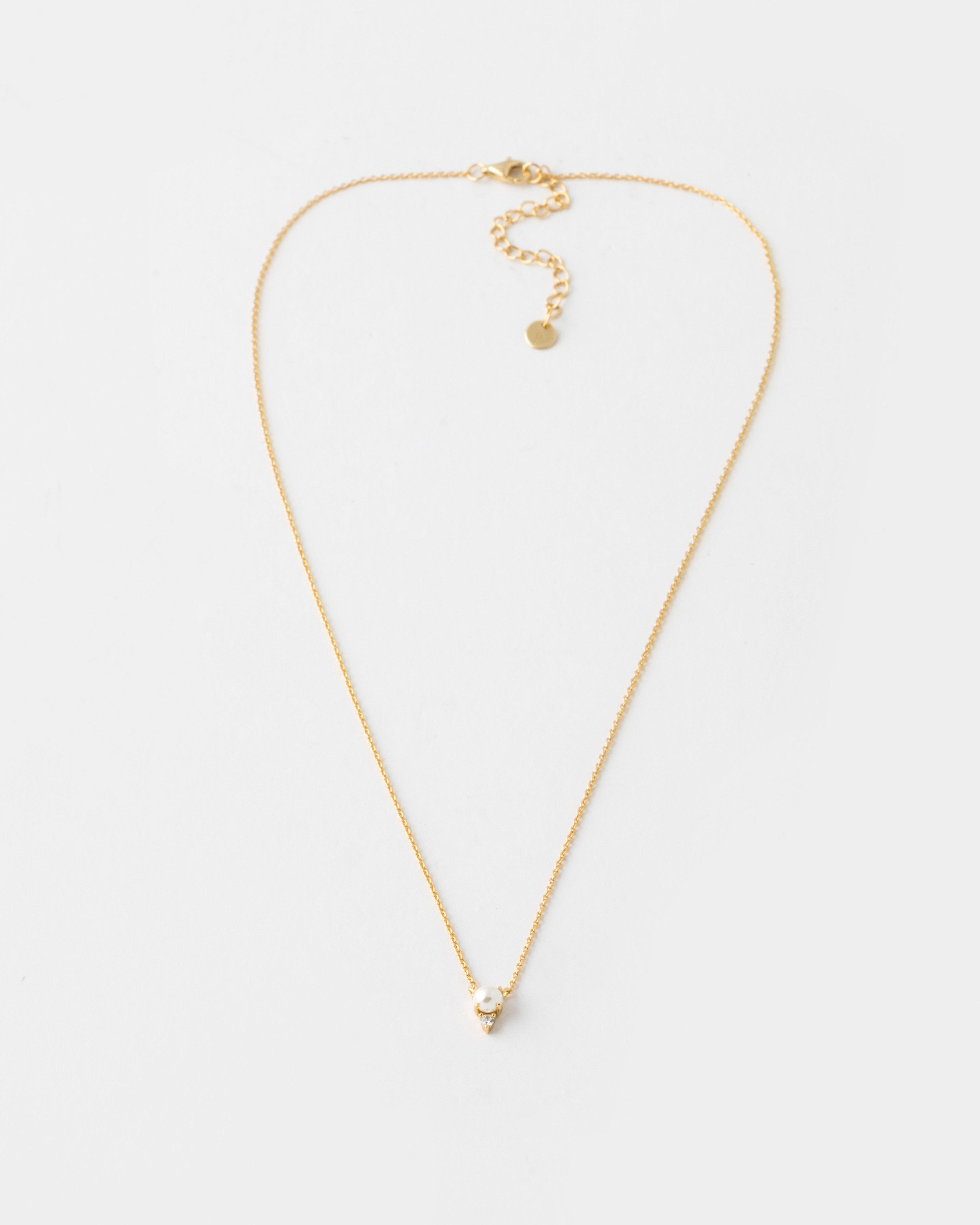 Sterling Silver Cubic Zirconia & Freshwater Pearl Pendant Necklace -  Gold