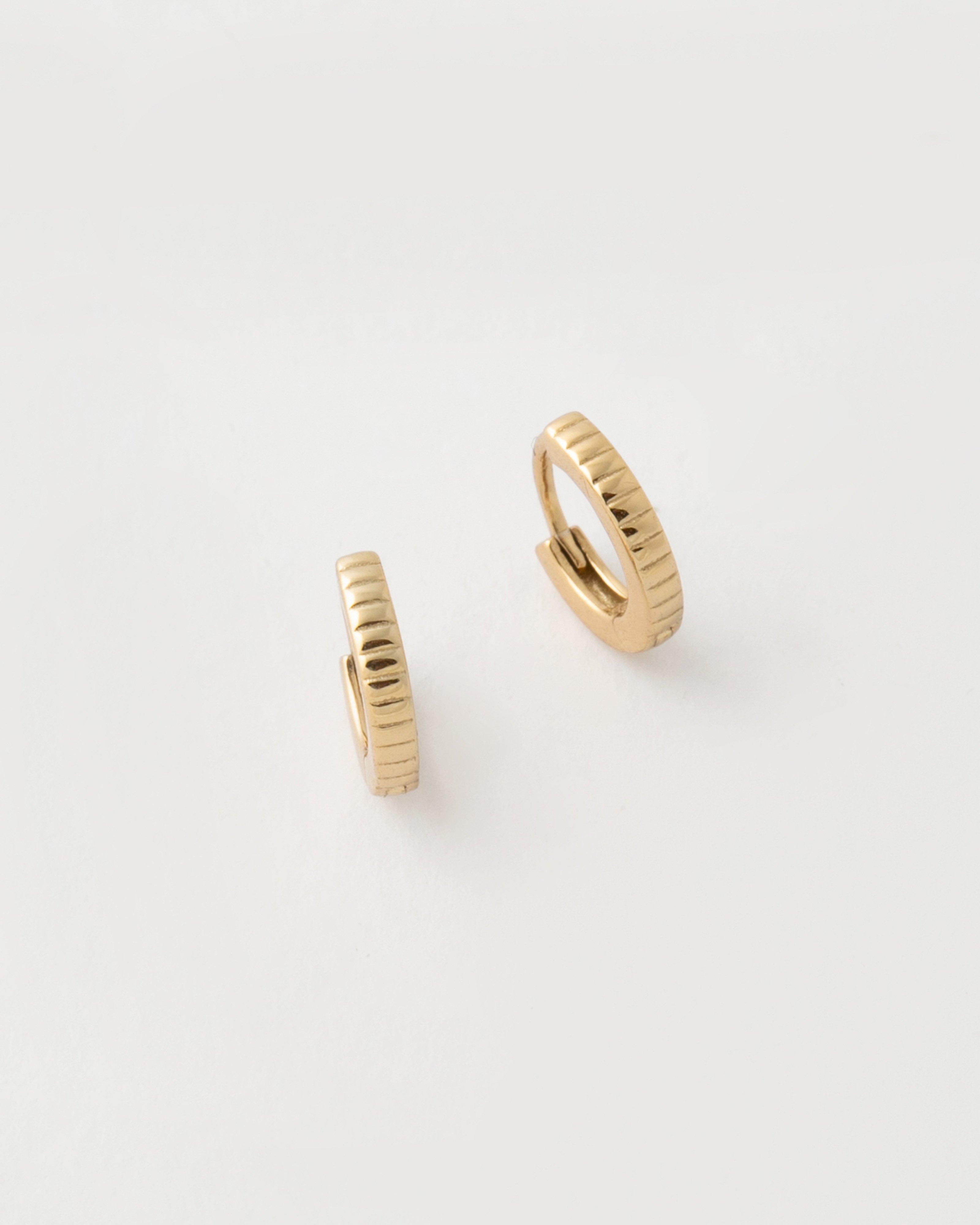 Sterling Silver Ridged Huggie Earrings -  Gold