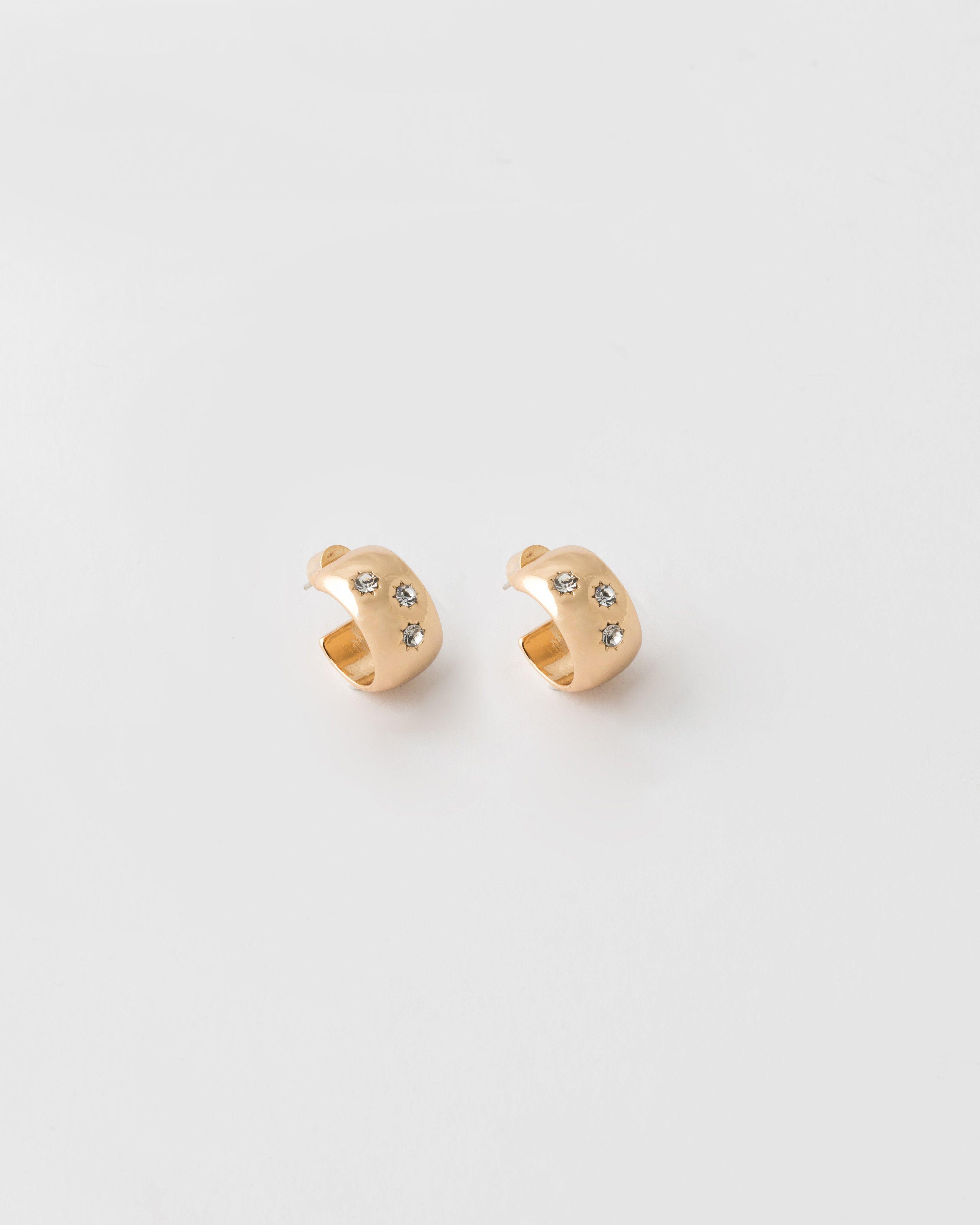 Mini Chunky Set-In Stone Hoop Earrings -  Gold