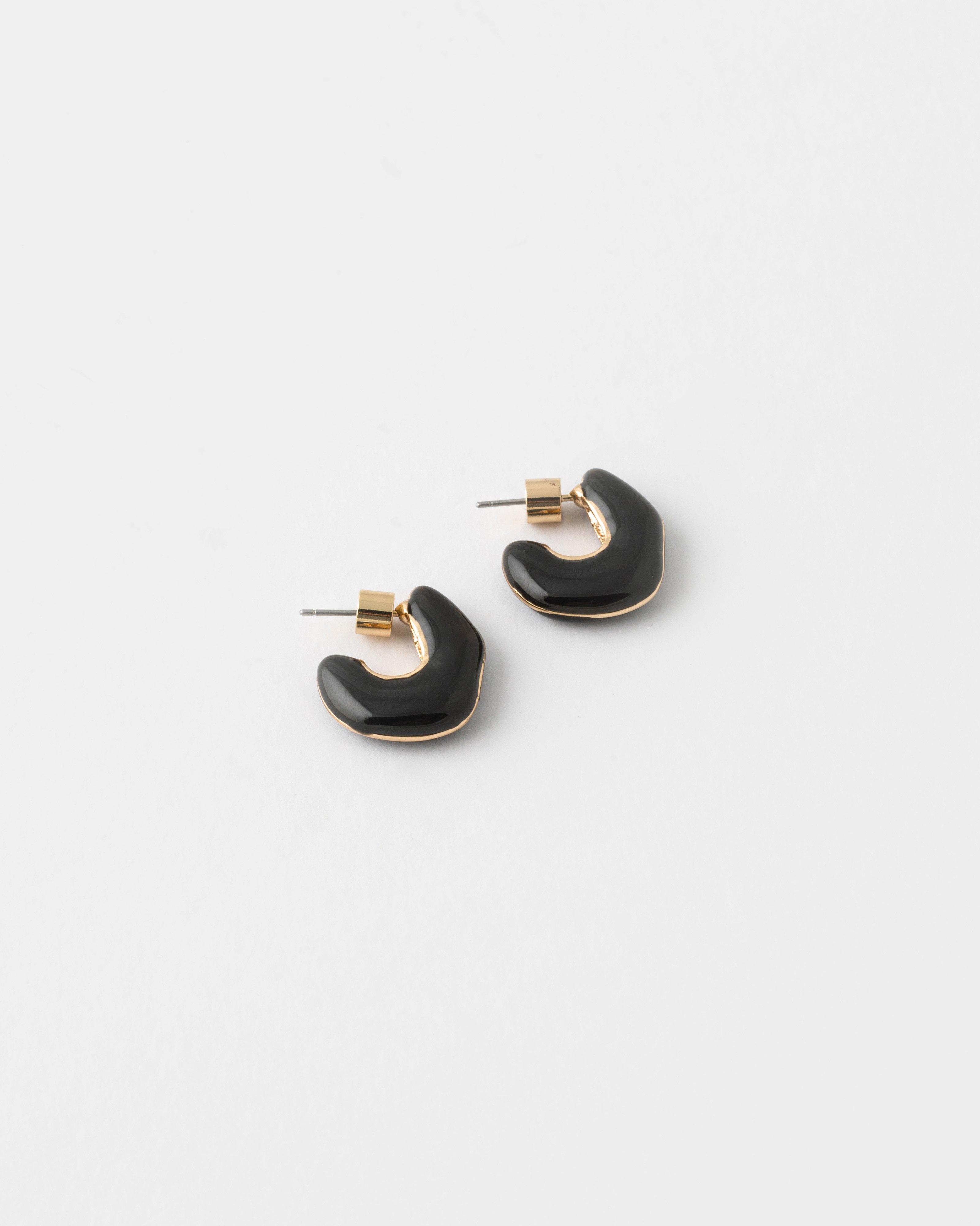 J-Shape Resin Hoop Earrings -  Black