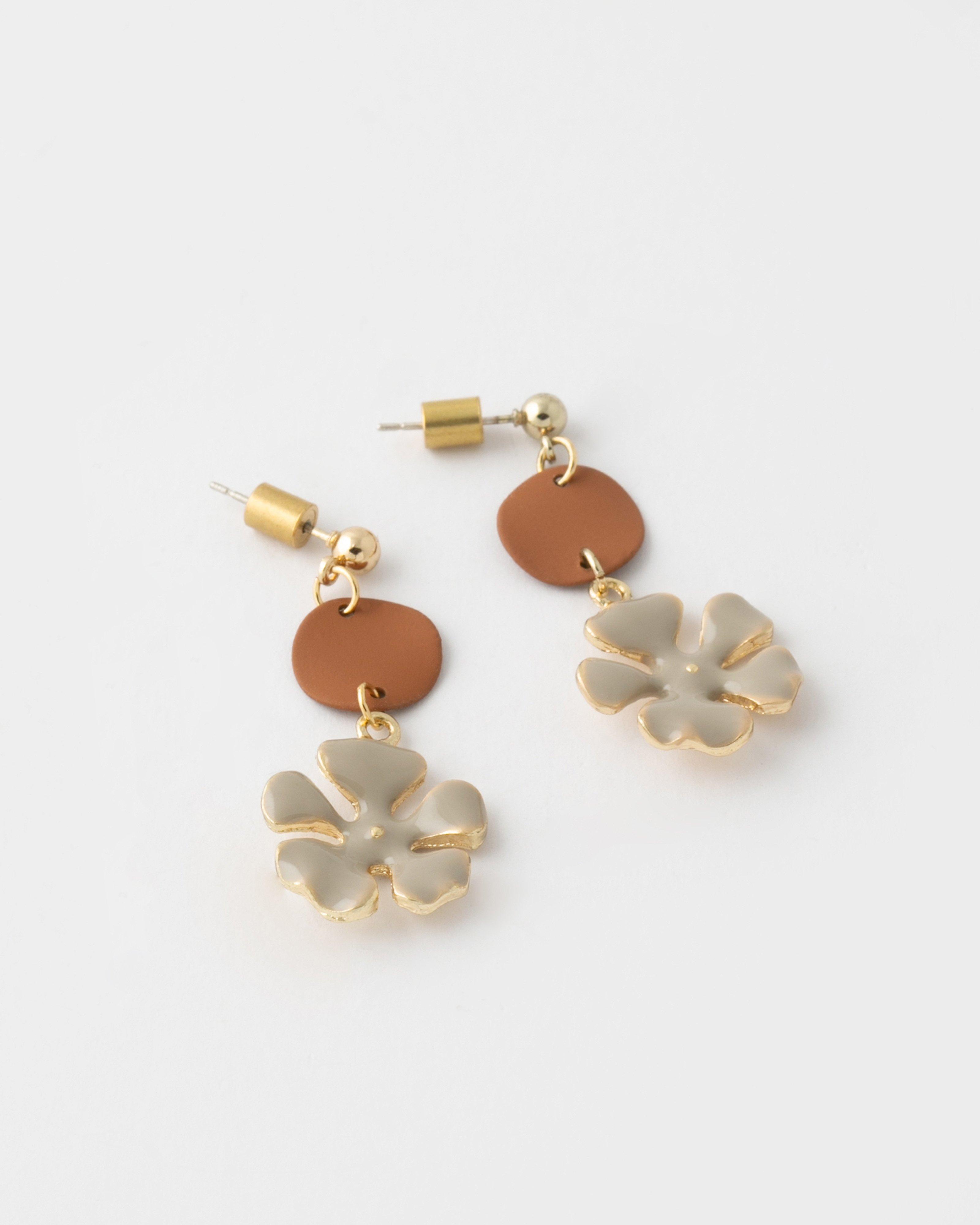 Epoxy & Resin Flower Drop Earrings -  Brown