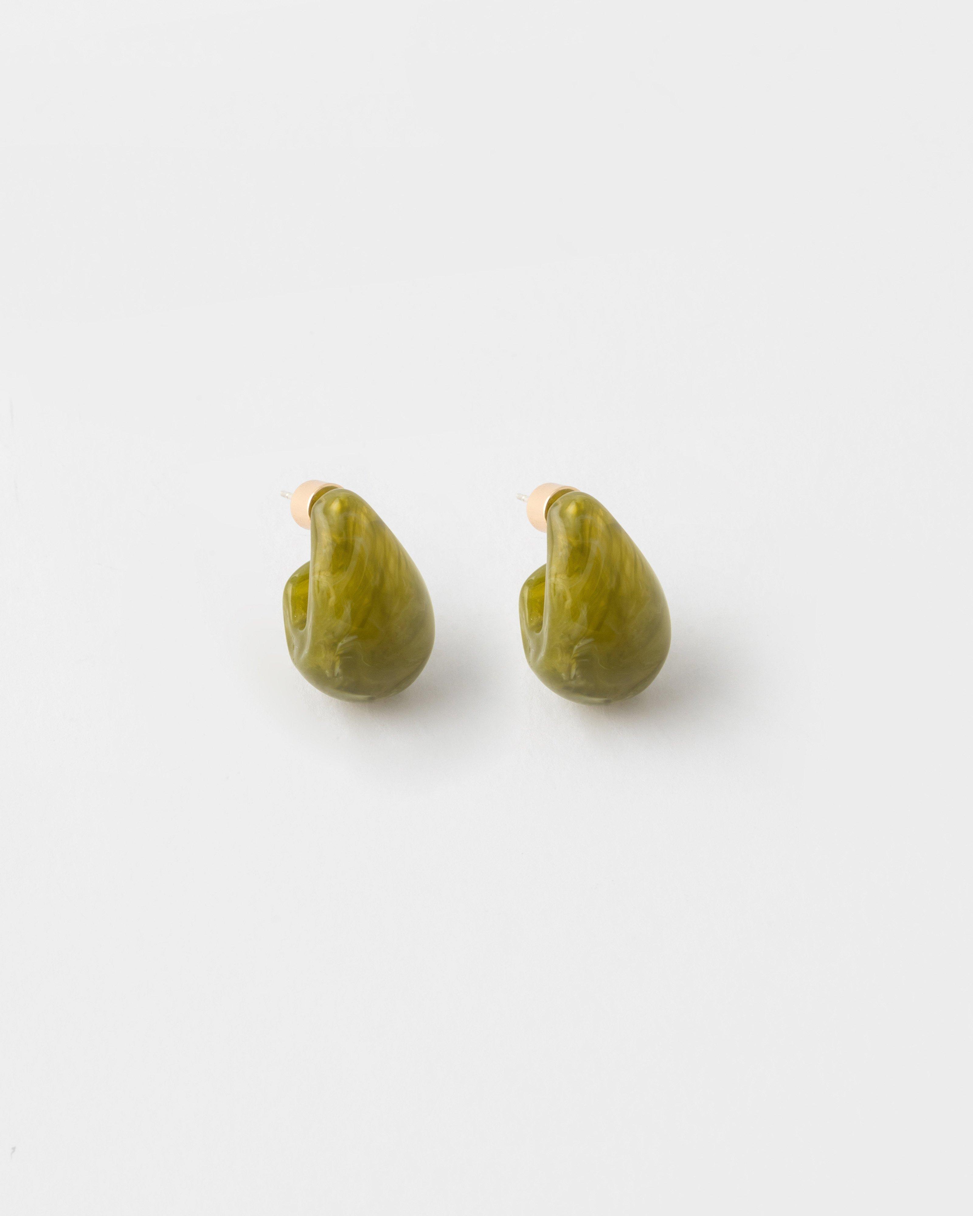Teardrop Textured Drop Earrings -  Dark Green