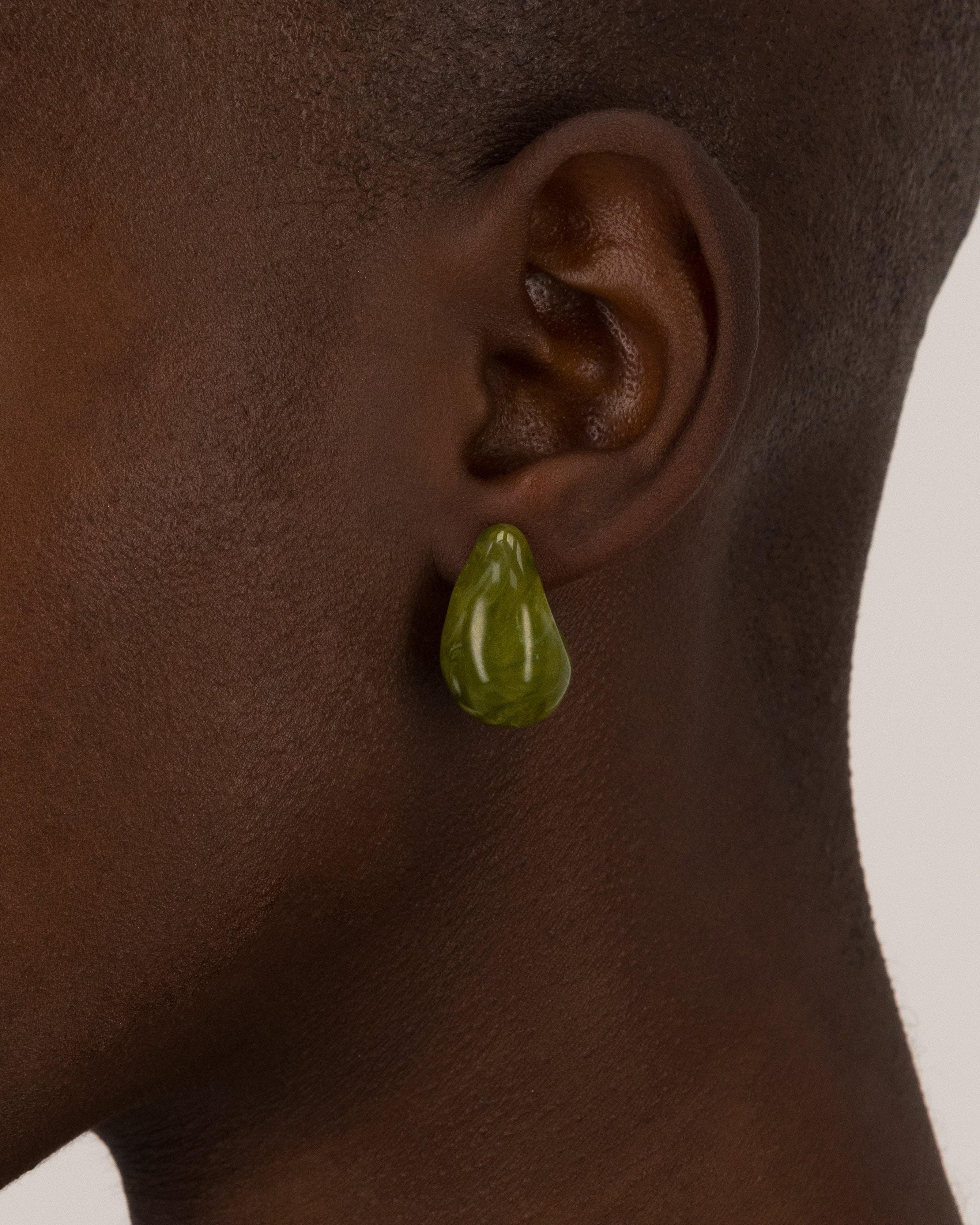 Teardrop Textured Drop Earrings -  Dark Green