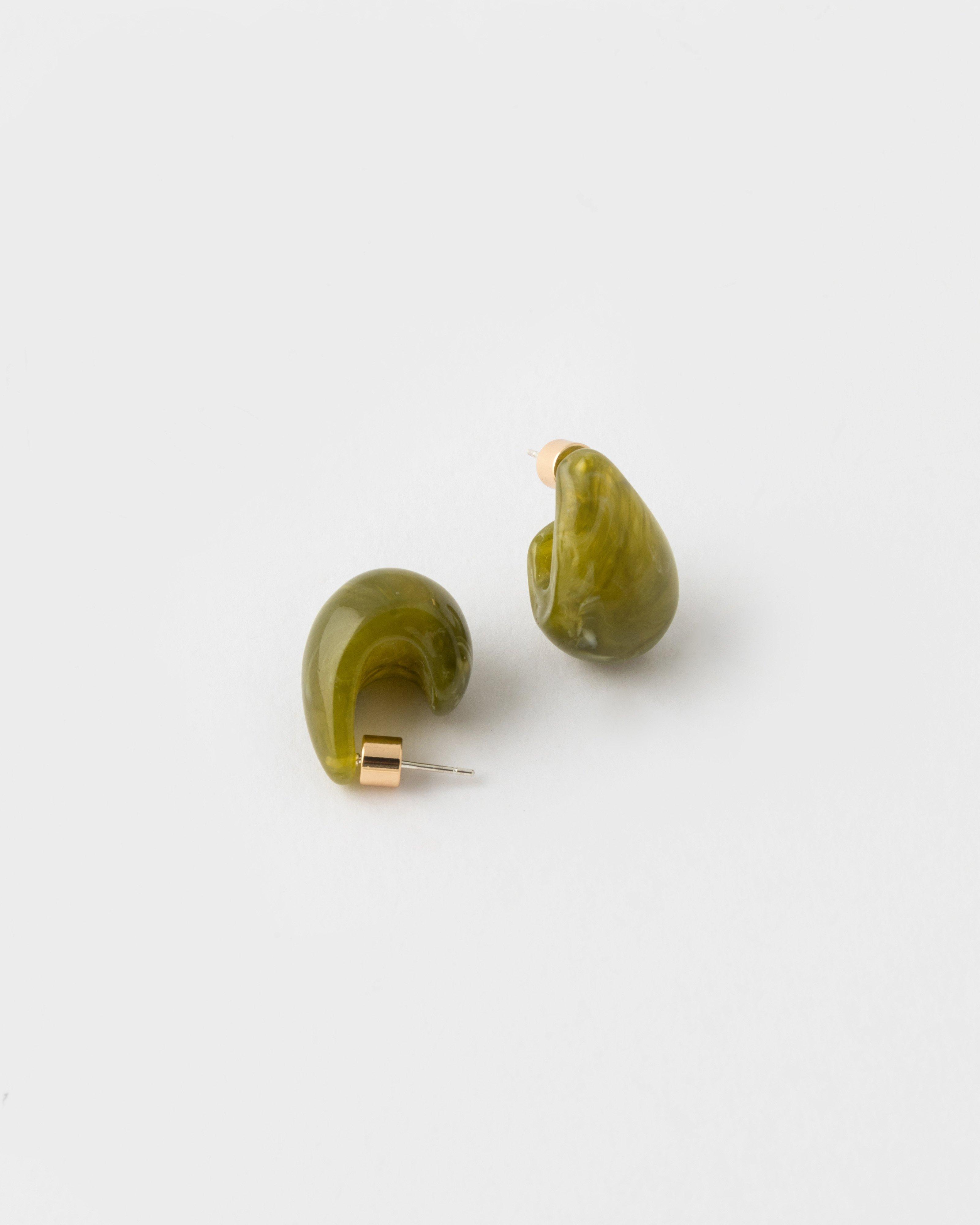 Teardrop Textured Drop Earrings -  Dark Green