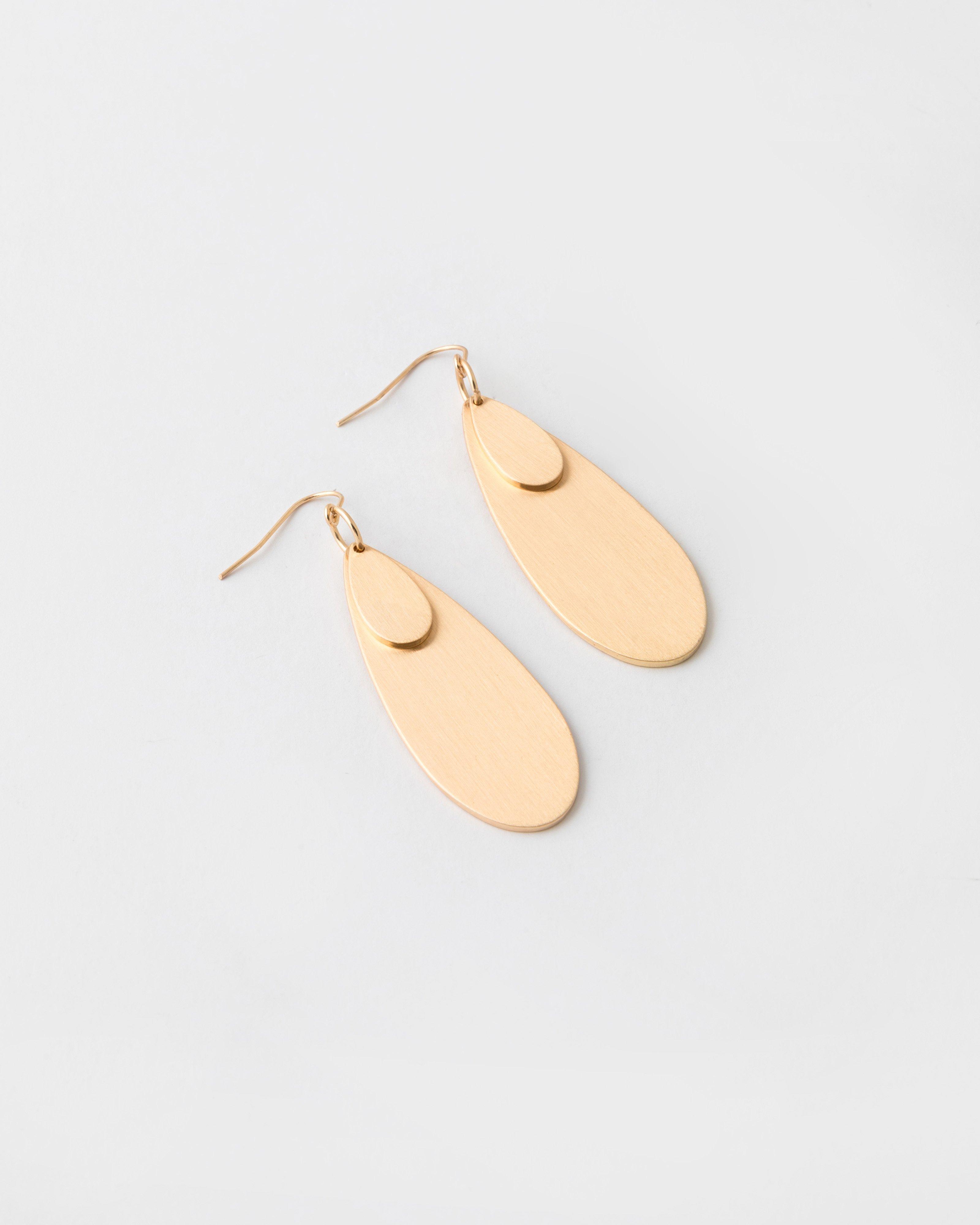 Double Teardrop Brushed Textured Earrings -  Gold