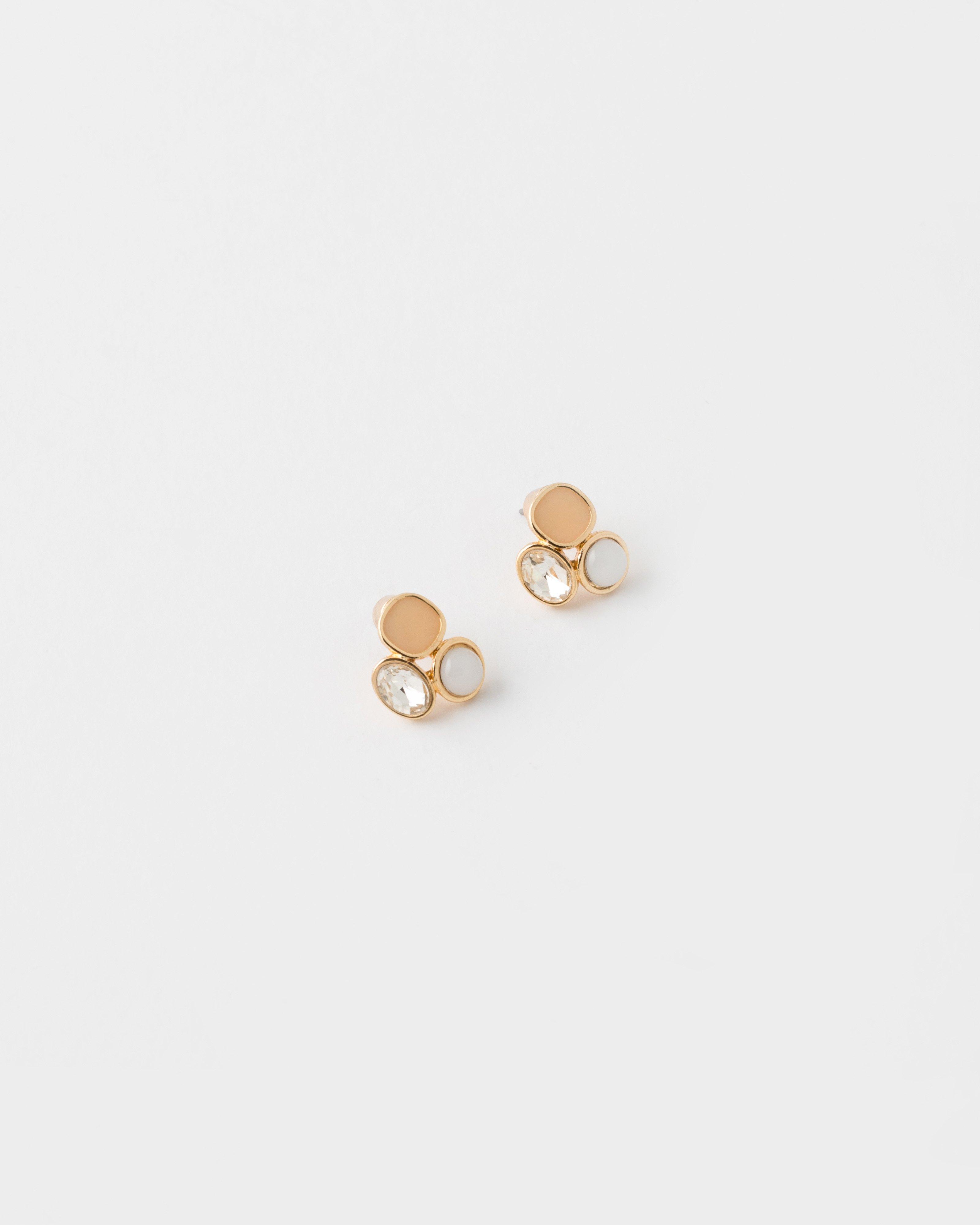 Three Cluster Mother of Pearl & Stone Stud Earrings -  Light Pink
