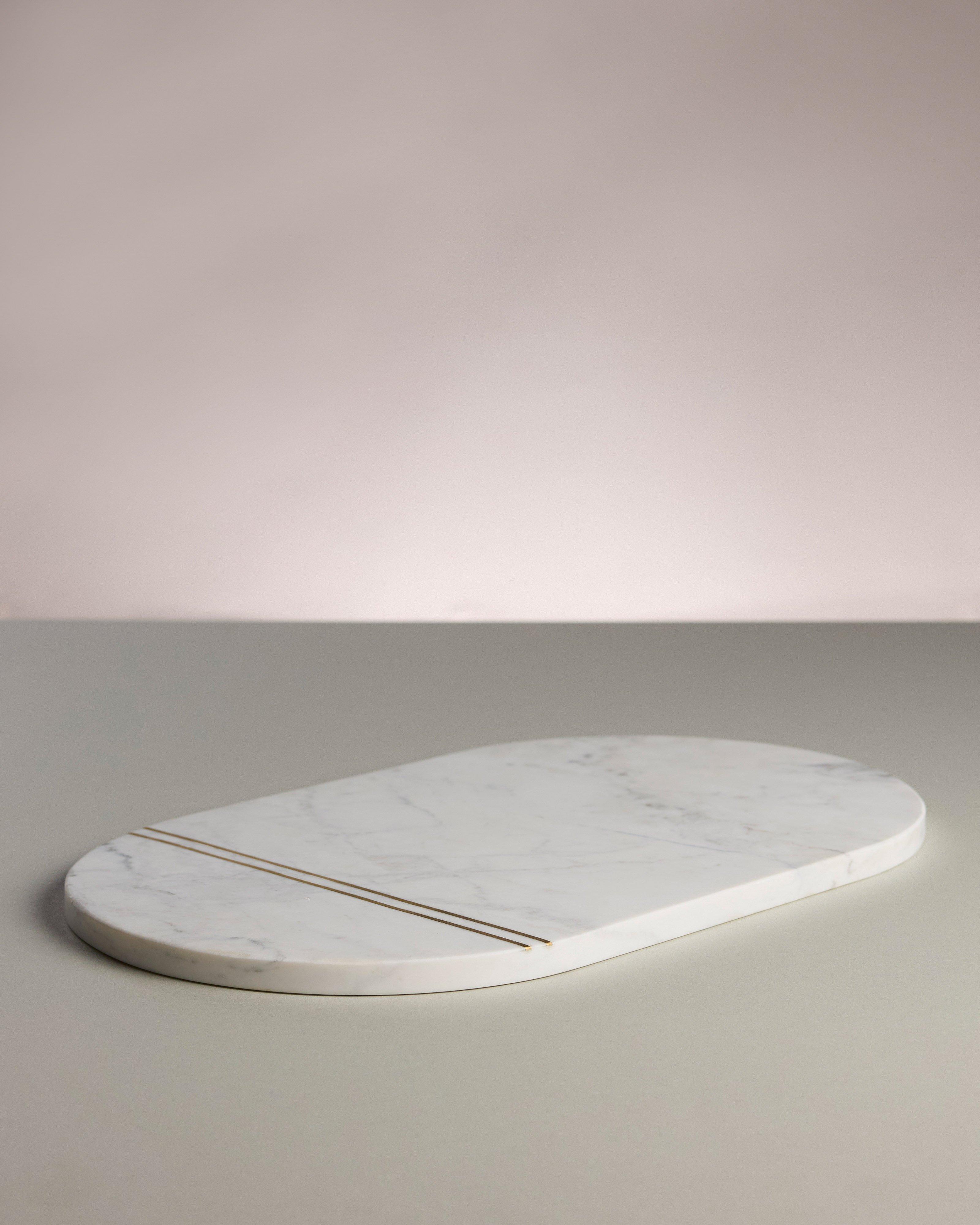 Pill Shaped Marble & Brass Board -  White