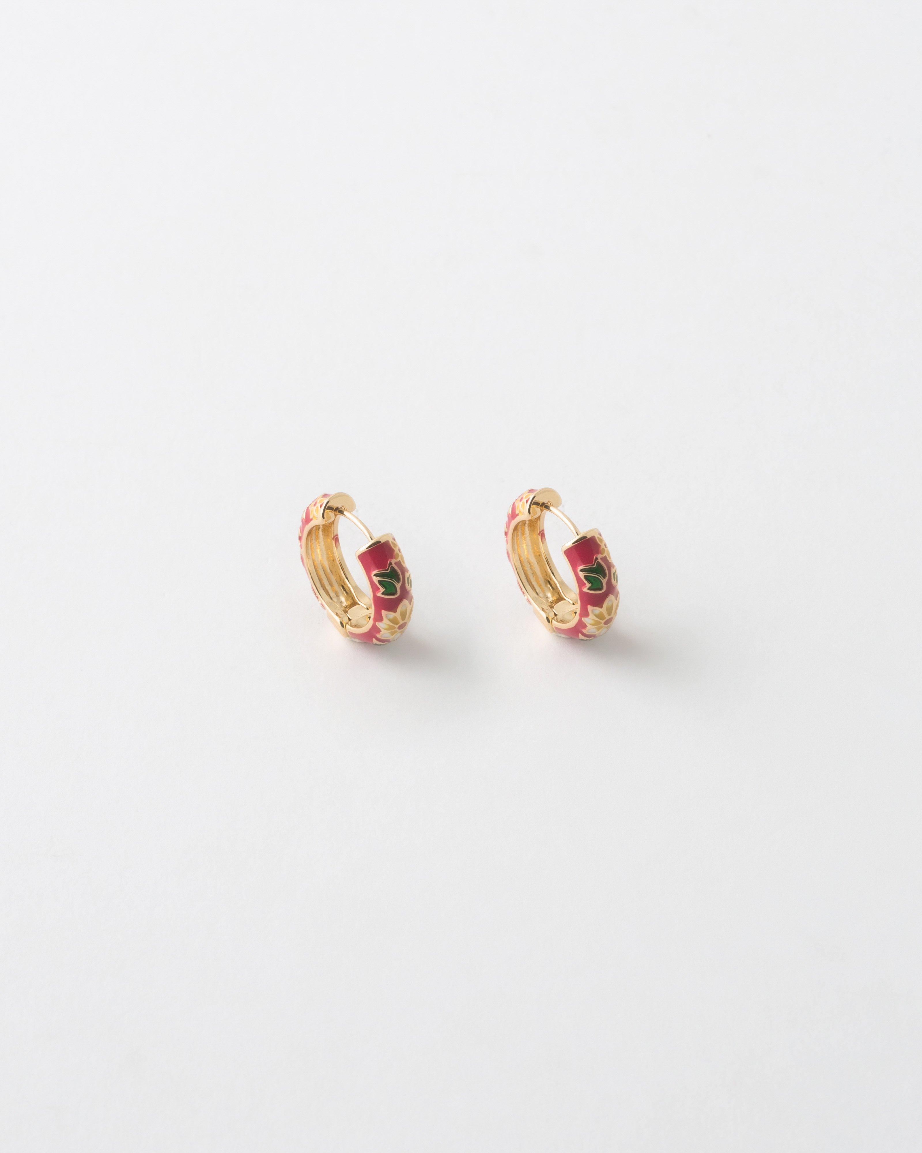 Resin Floral Huggie Earrings -  Red