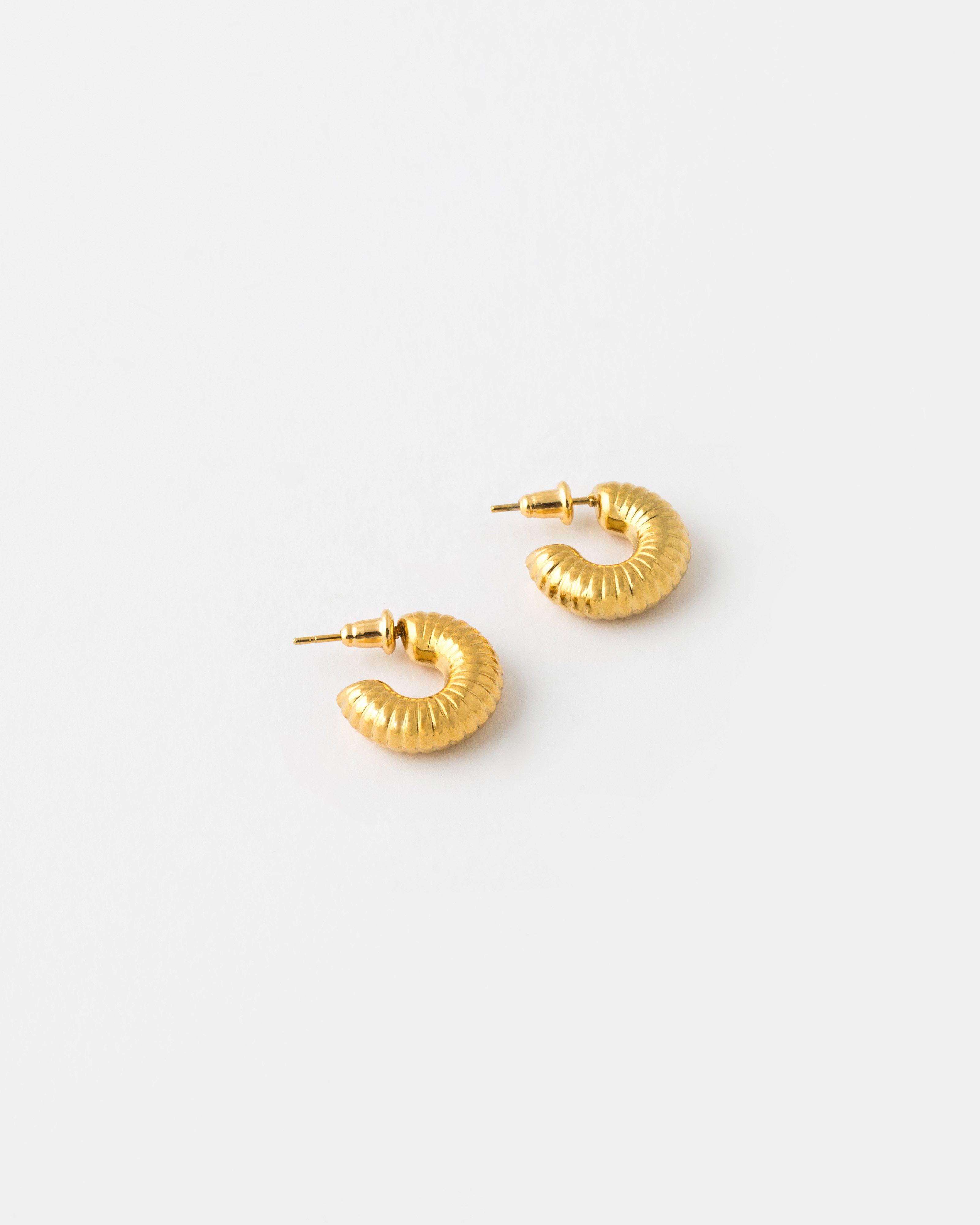 Stainless Steel Cord Textured Hoop Earrings -  Gold
