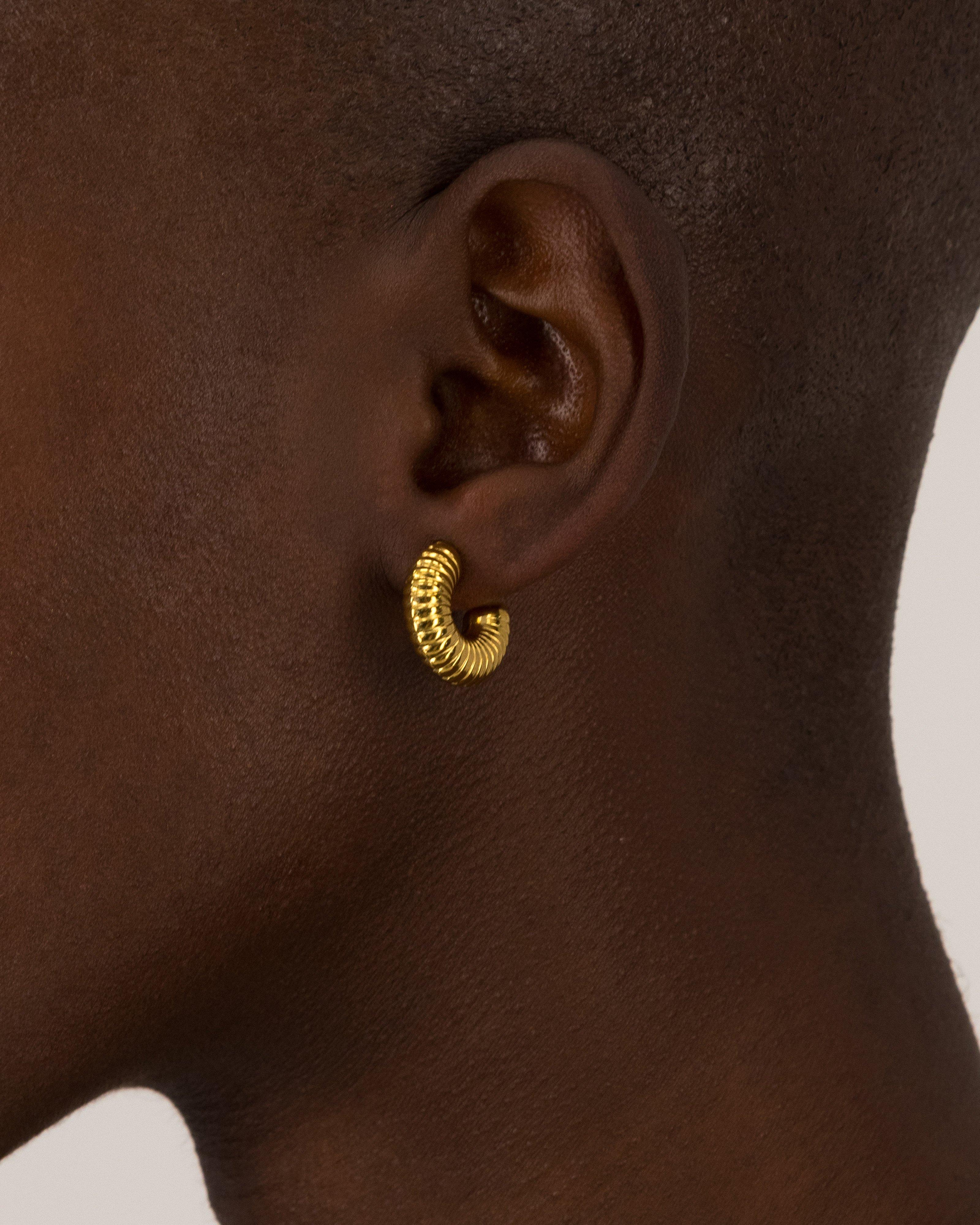 Stainless Steel Cord Textured Hoop Earrings -  Gold