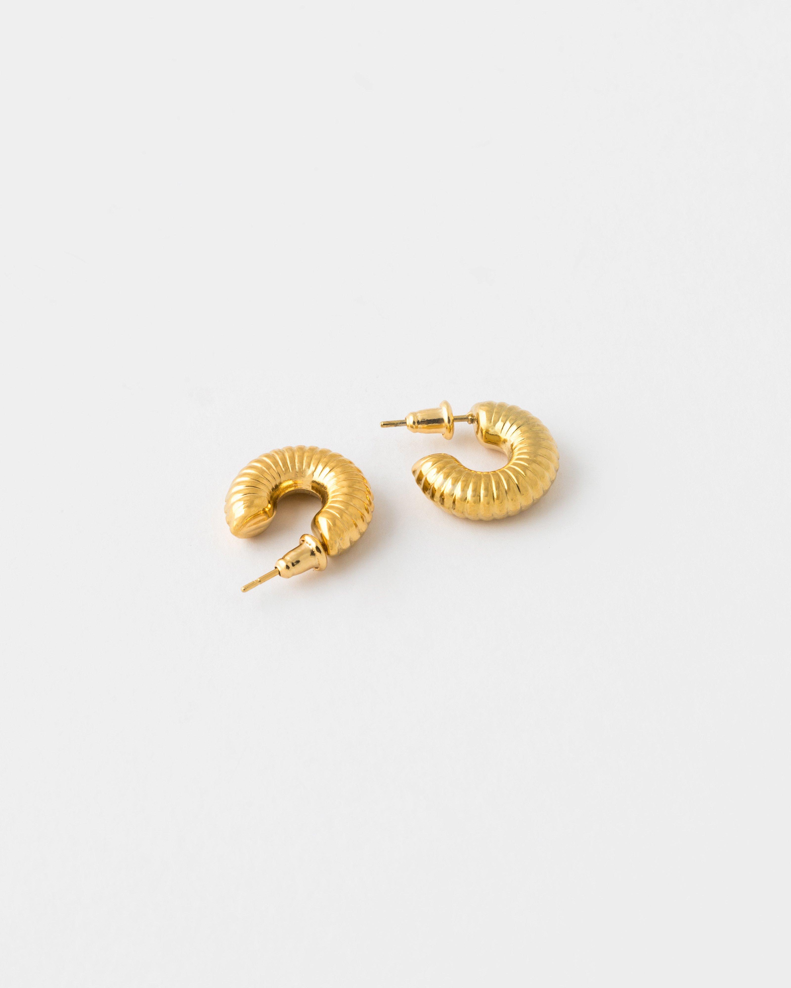 Stainless Steel Cord Textured Hoop Earrings -  Gold