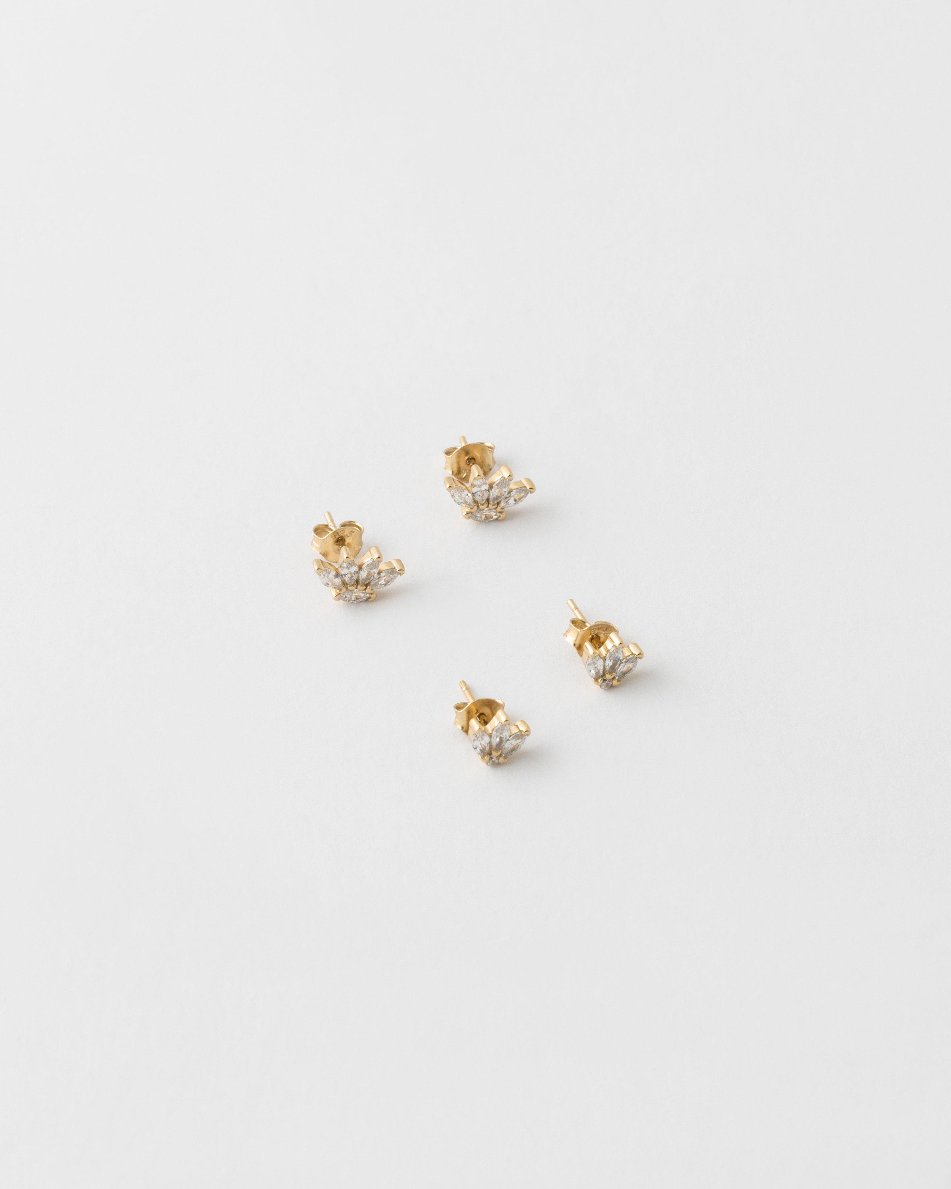 Sterling Silver Crown Stud Earring Pack -  Gold