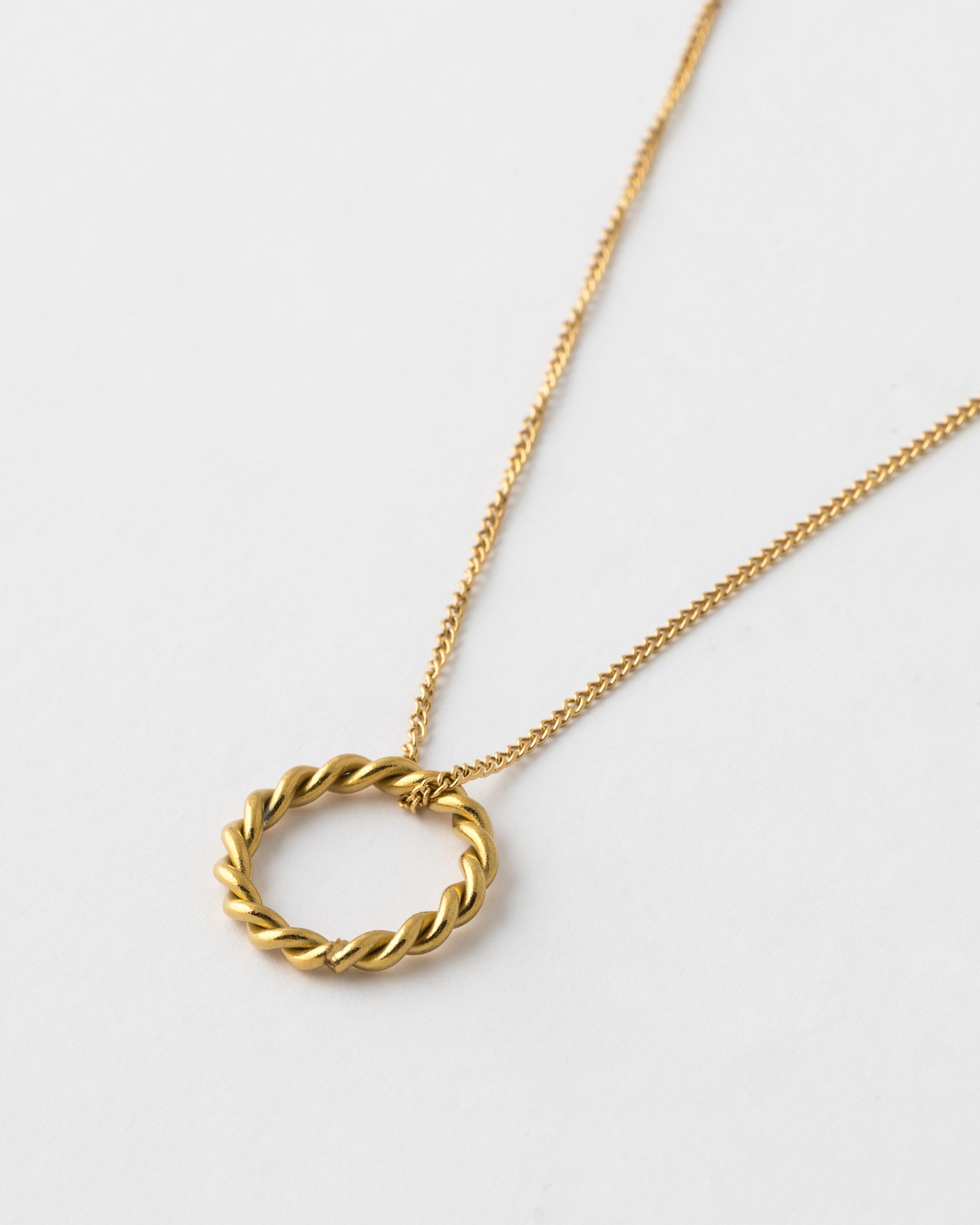 Stainless Steel Twisted Circular Pendant Necklace -  Gold