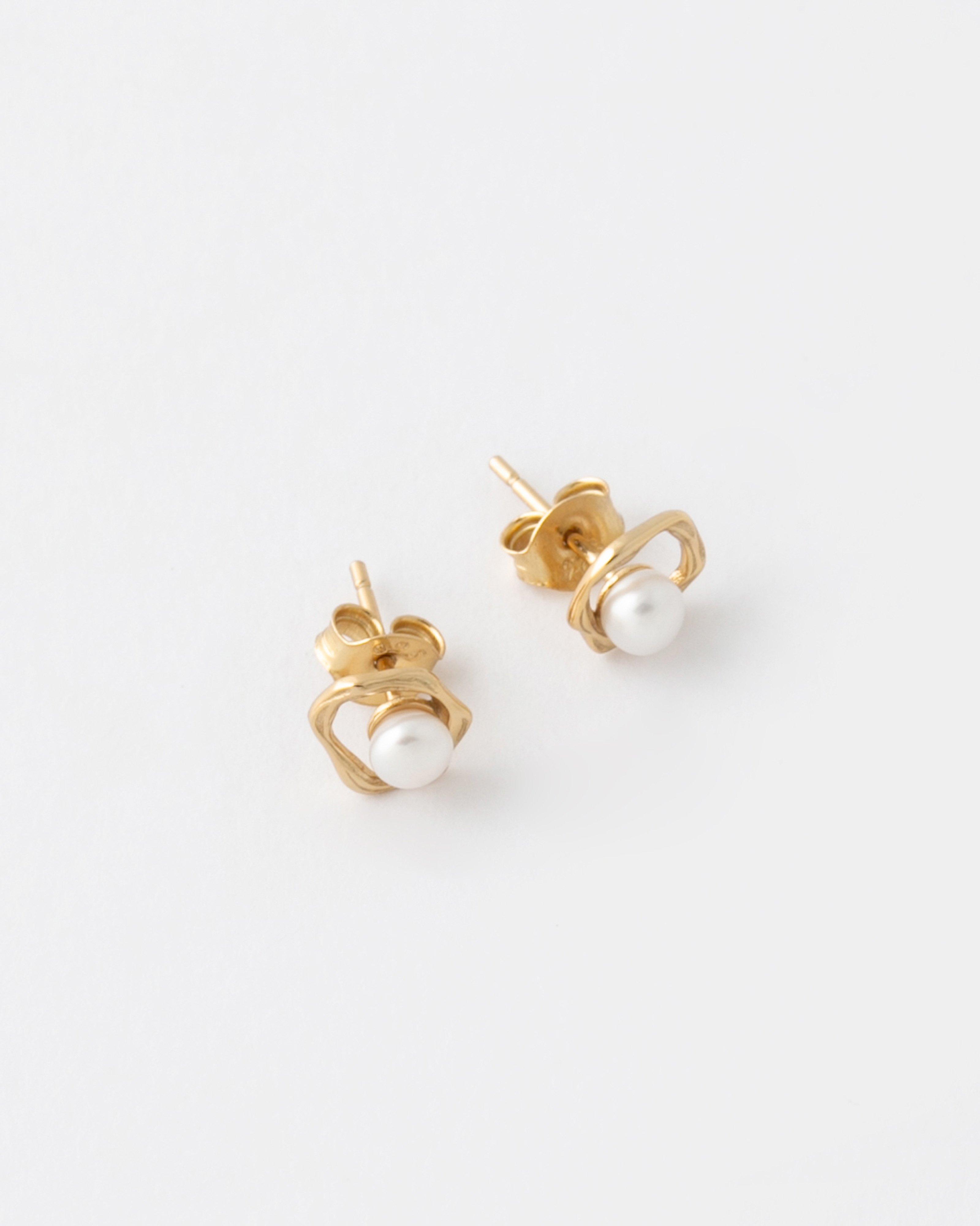 Sterling Silver Organic Freshwater Pearl Stud Earrings -  Milk