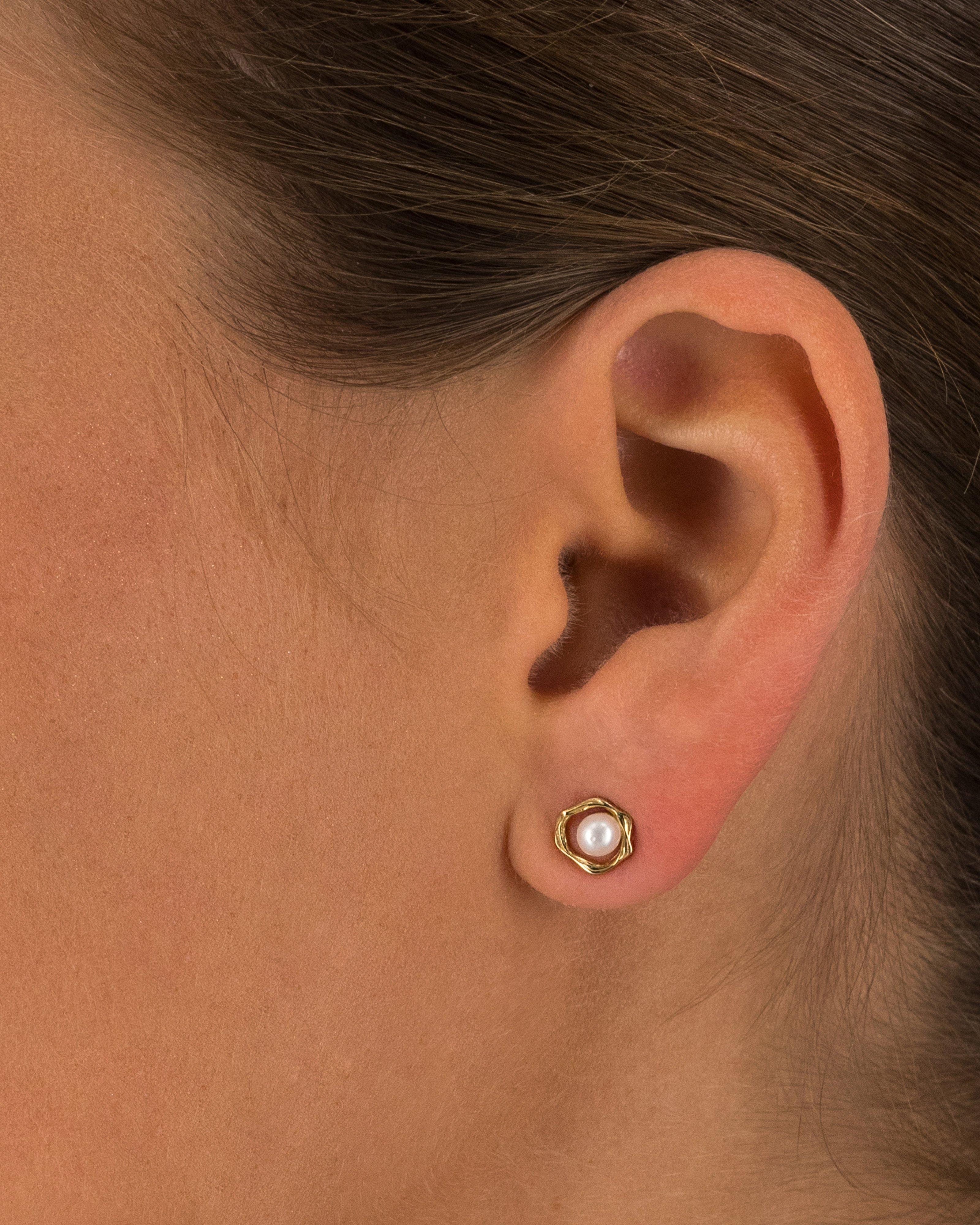 Sterling Silver Organic Freshwater Pearl Stud Earrings -  Milk