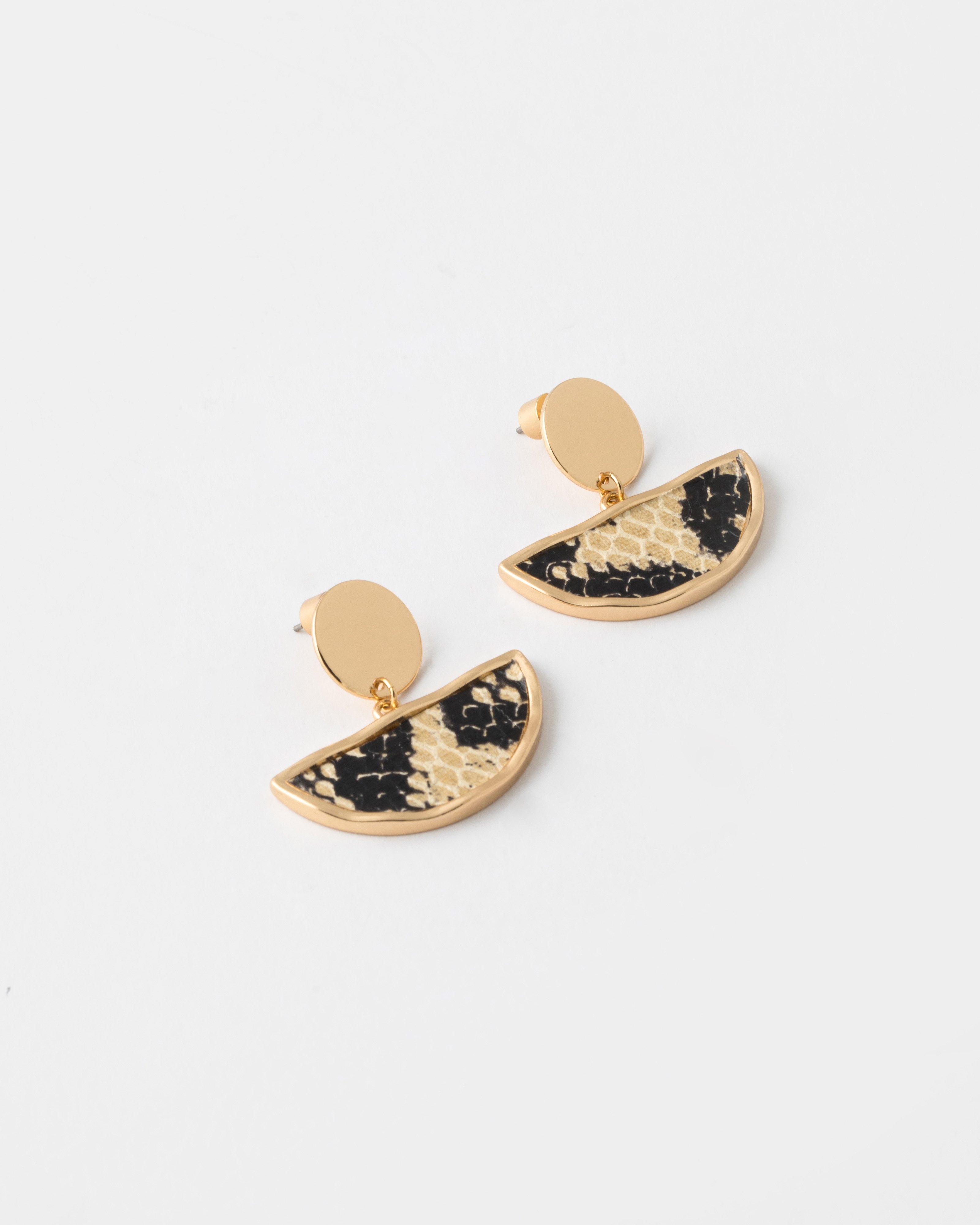 Halfmoon Snake Textured Drop Earrings -  Grey