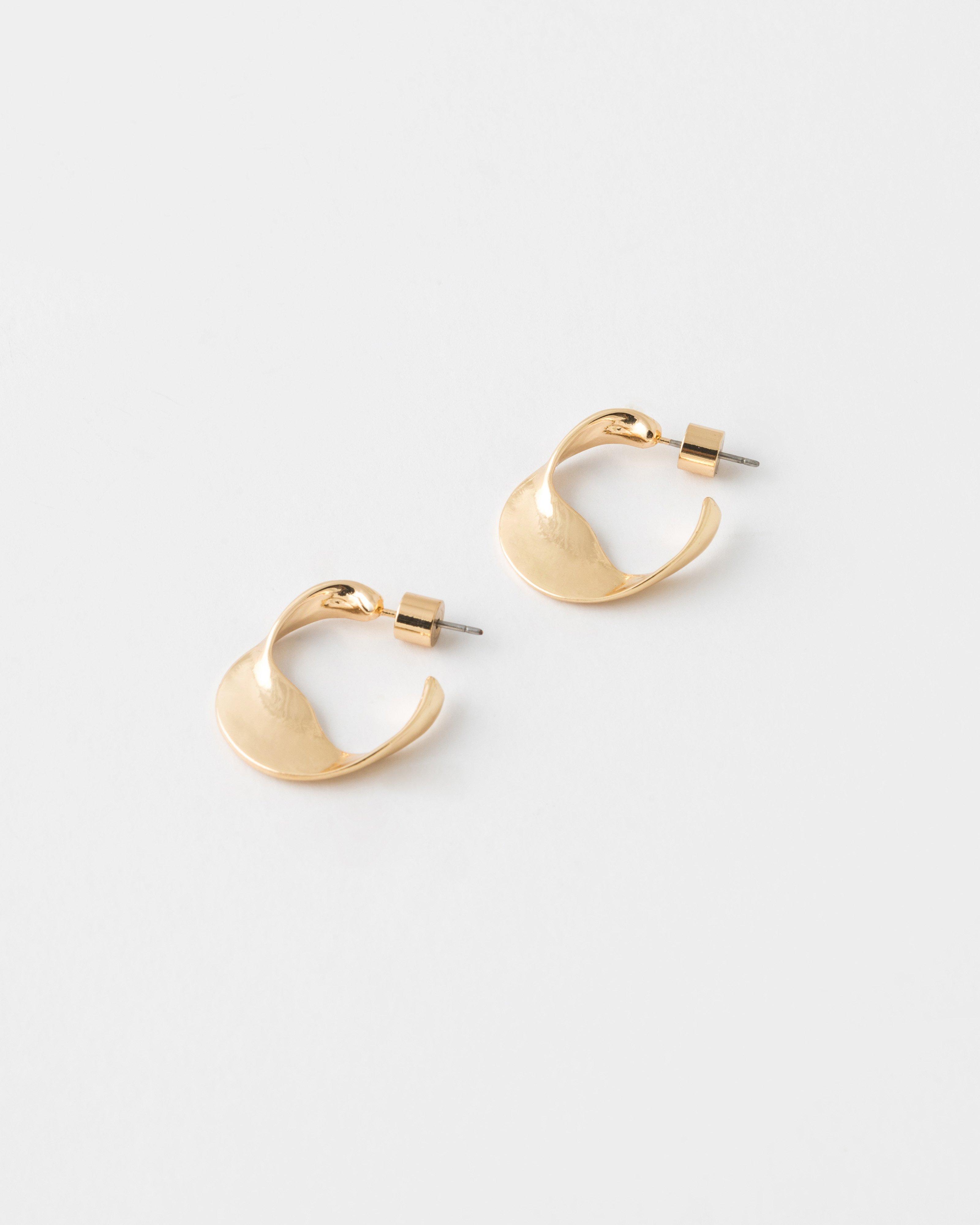 Twisted Shiny Hoop Earrings -  Gold