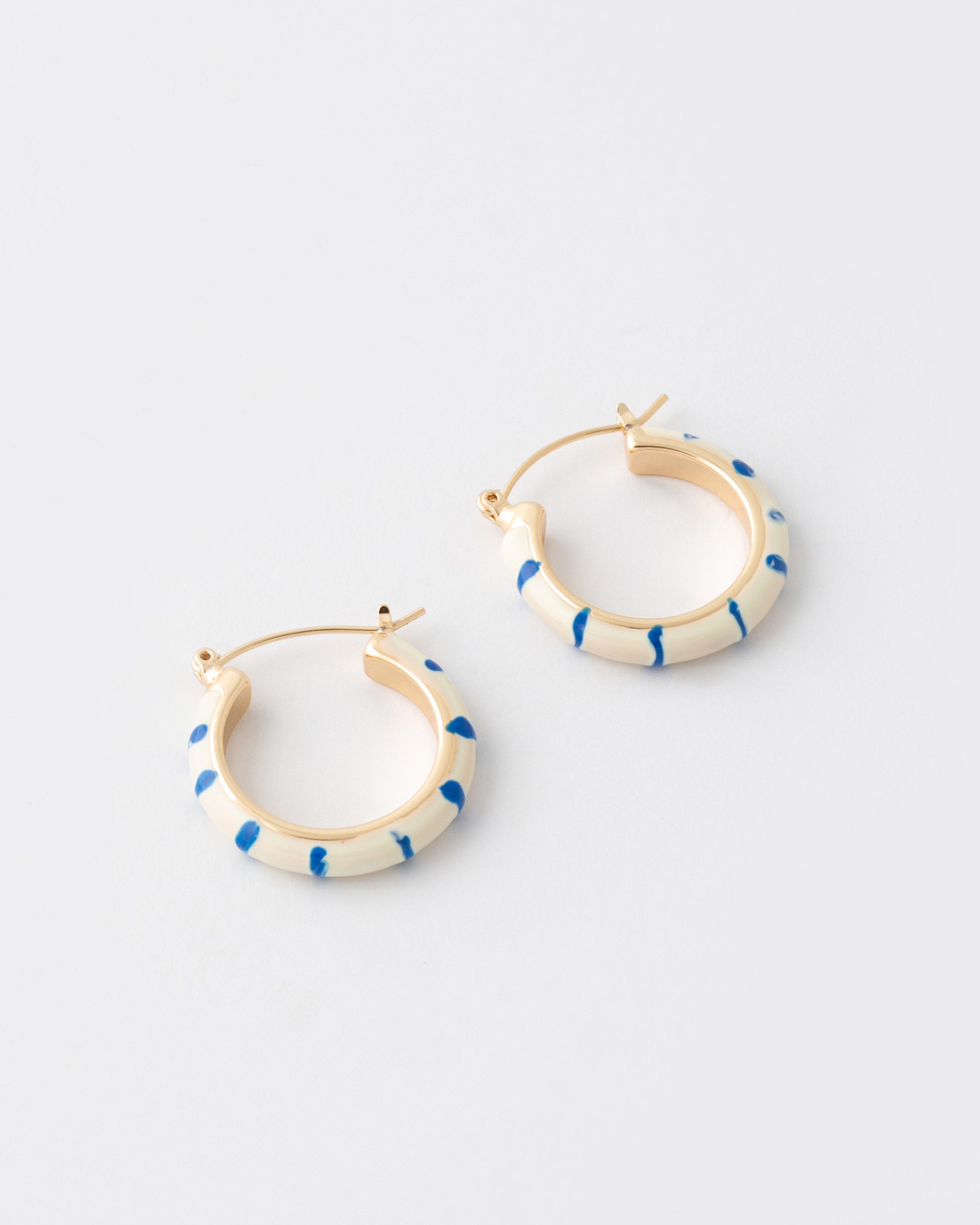 Resin Stripe Hoop Earrings -  Navy