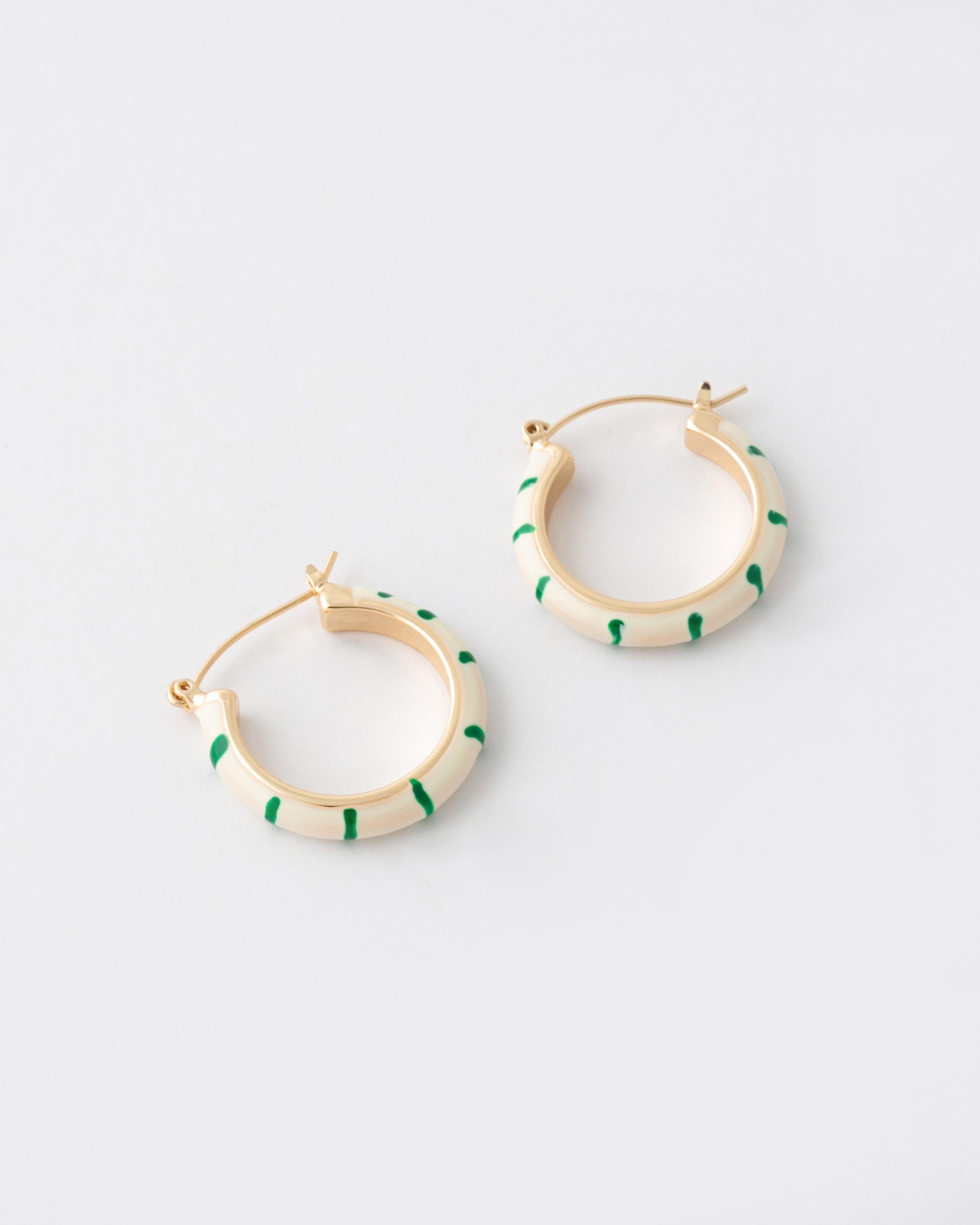 Resin Stripe Hoop Earrings -  Green