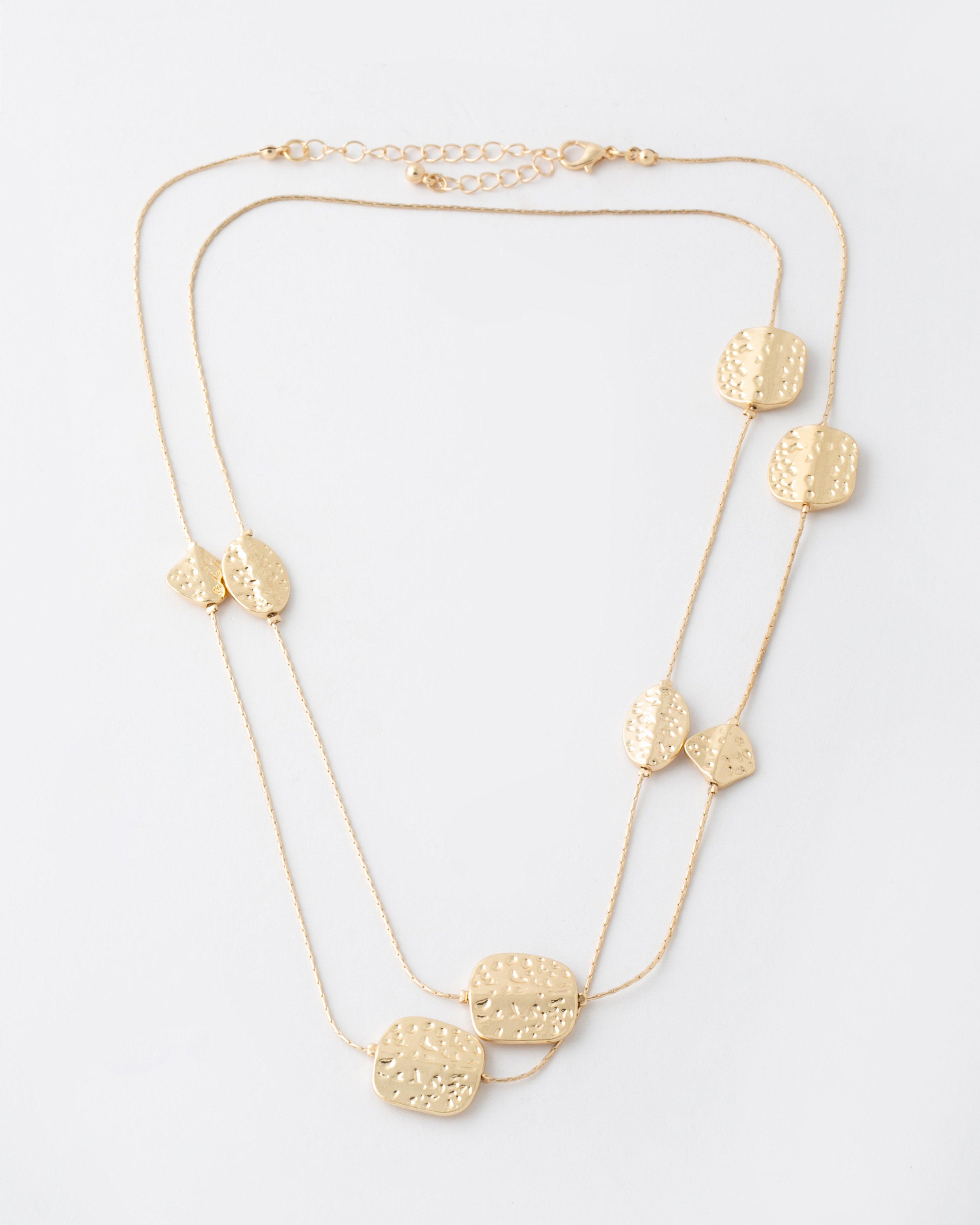 Indented Multi-Square Extra Long Necklace -  Gold