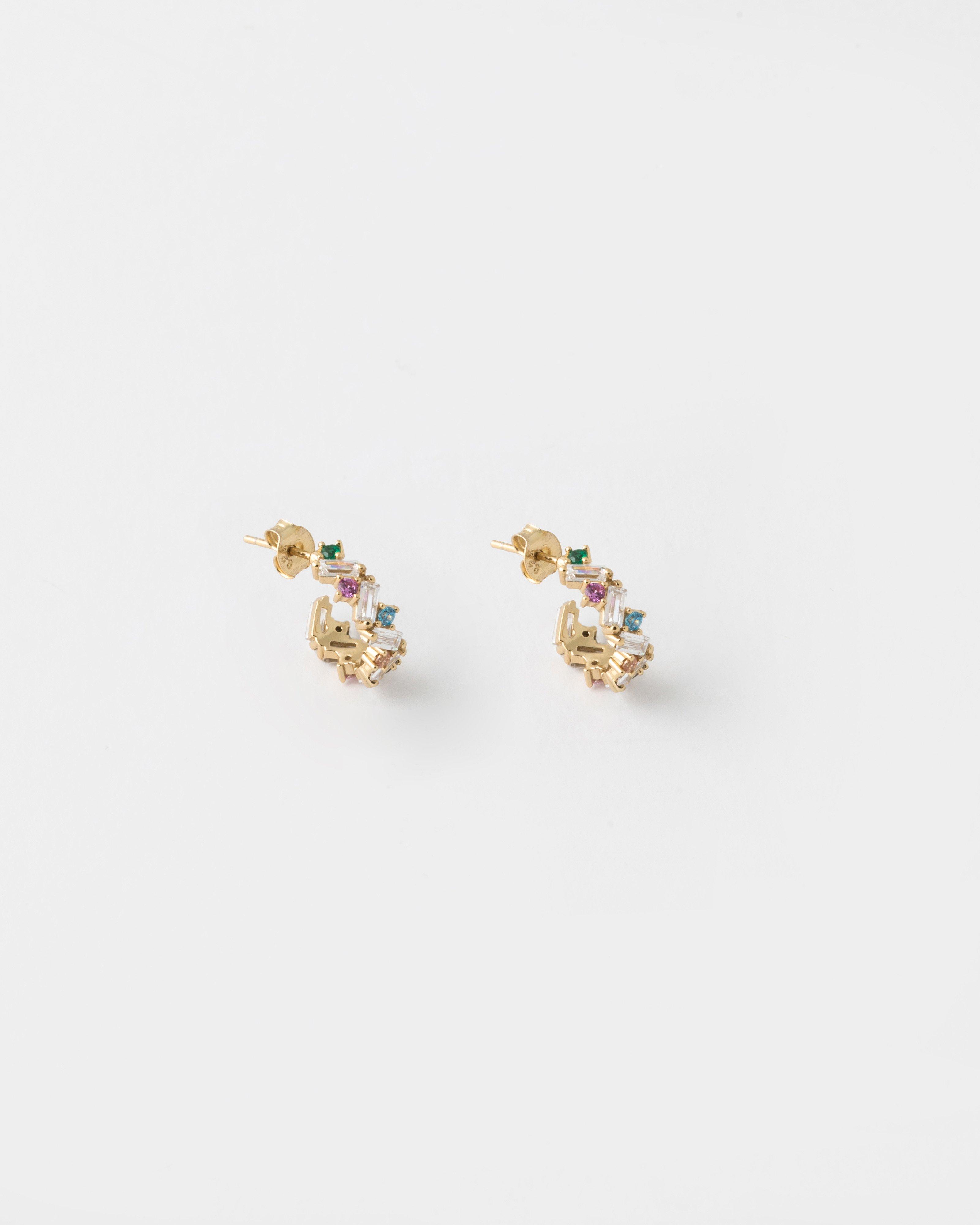Sterling Silver Multi Baguette Stone Hoop Earrings -  Assorted
